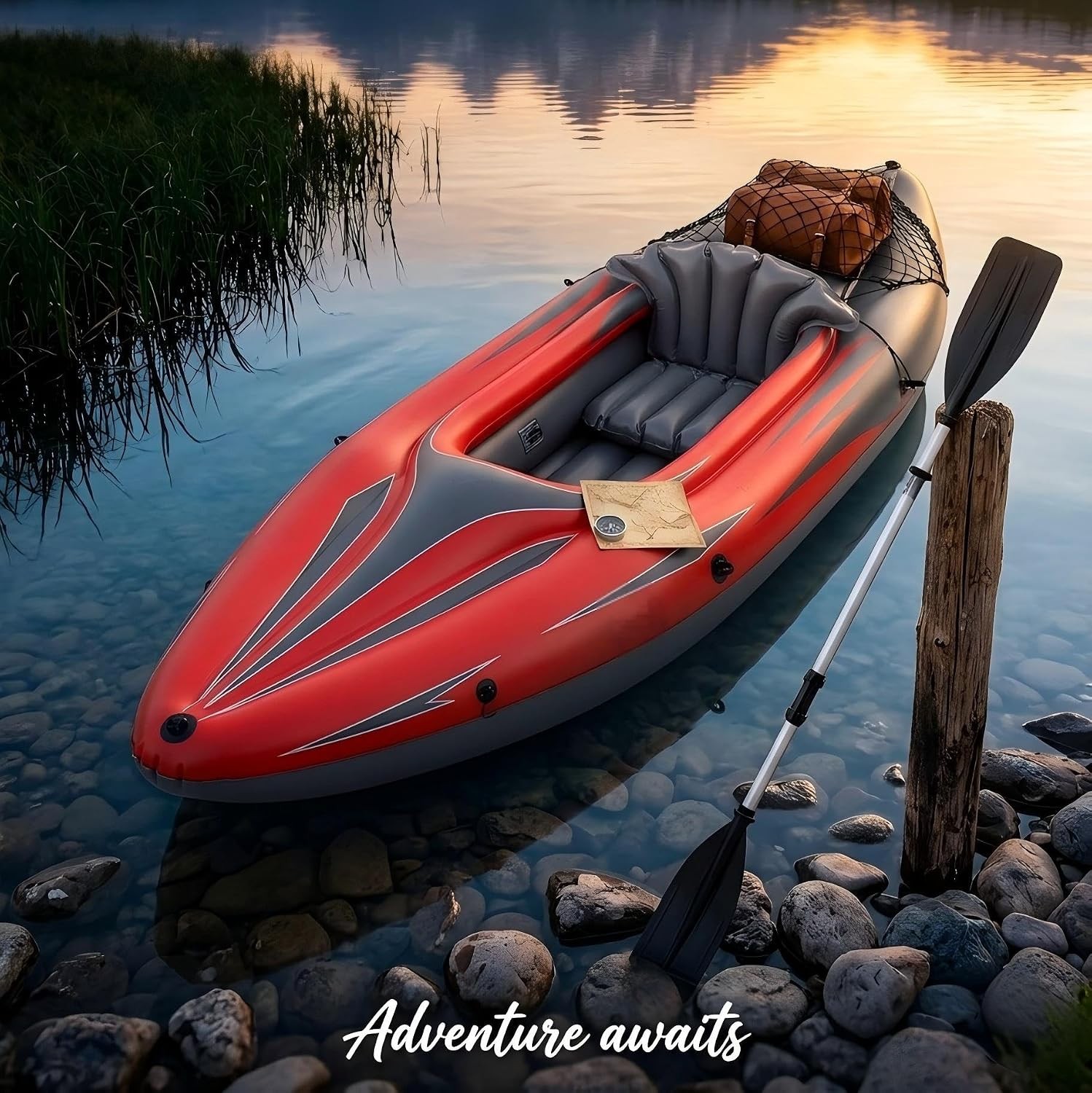 9 Ft Inflatable Kayak 1 Person Blow Up Fishing Boat Canoe Pump Oars Cargo Net