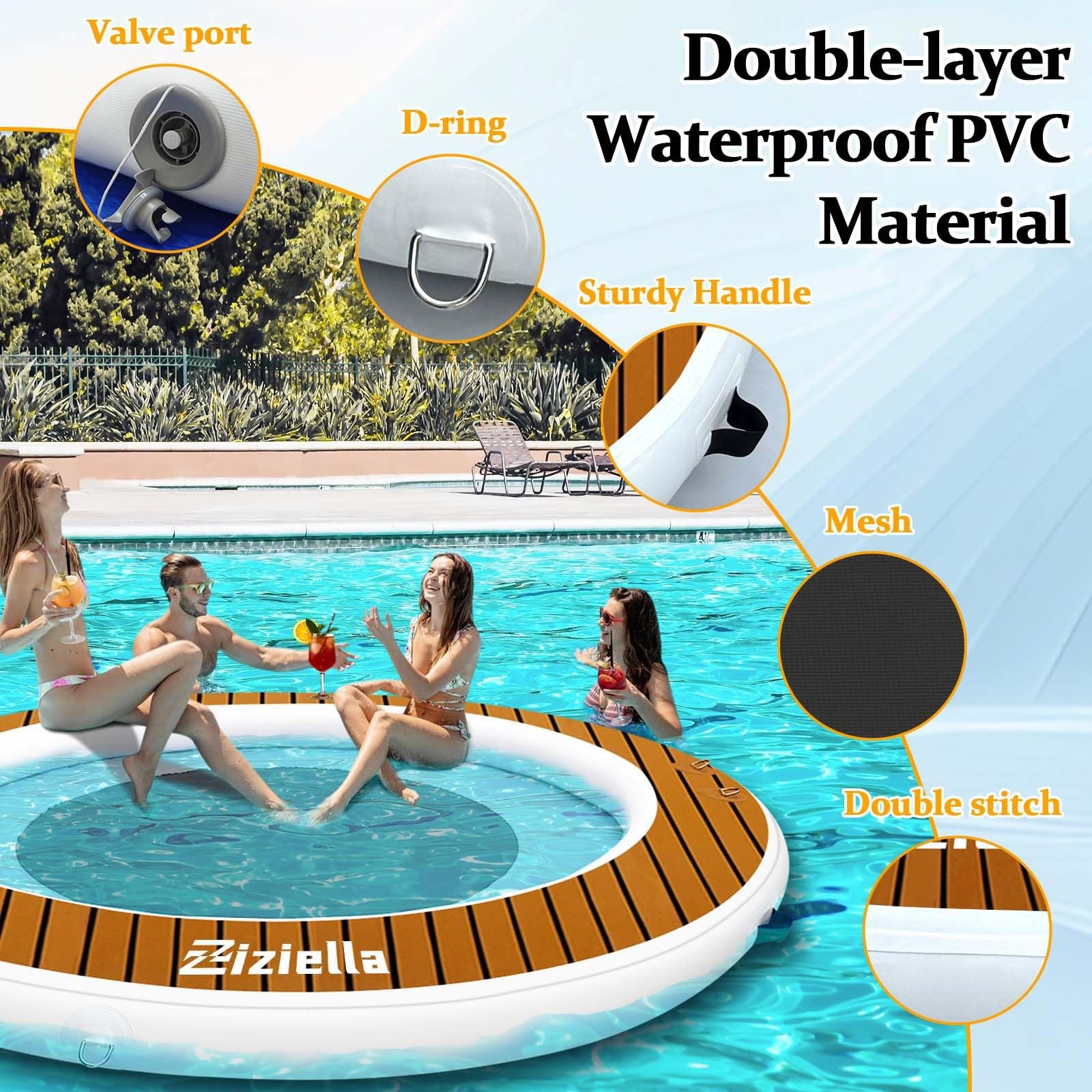 Ziziella Inflatable Water Hammock Floating Dock, 8FT Round Floating Ring for …