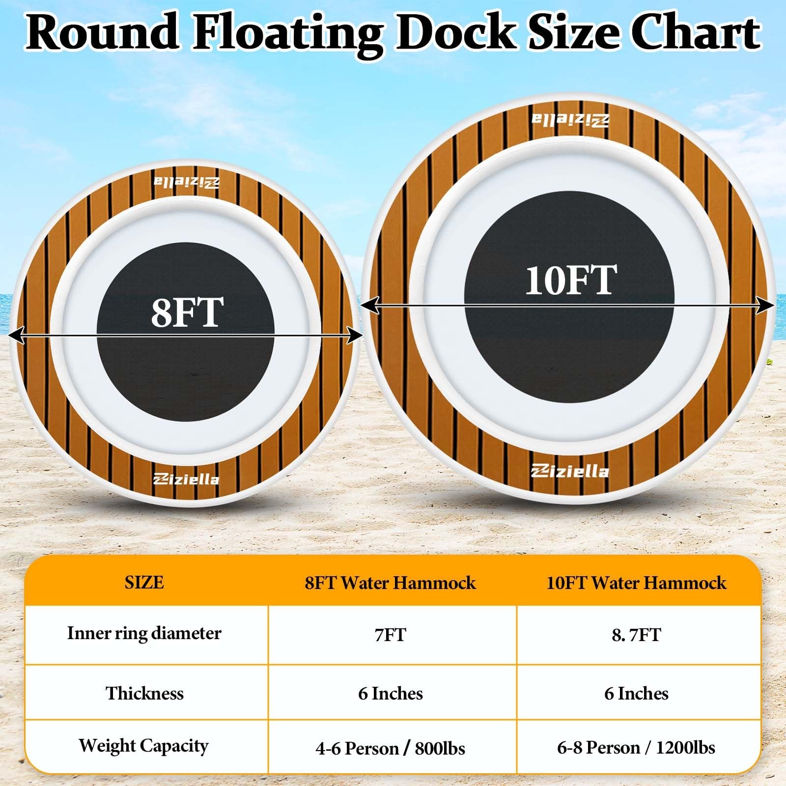 Ziziella Inflatable Water Hammock Floating Dock, 8FT Round Floating Ring for …