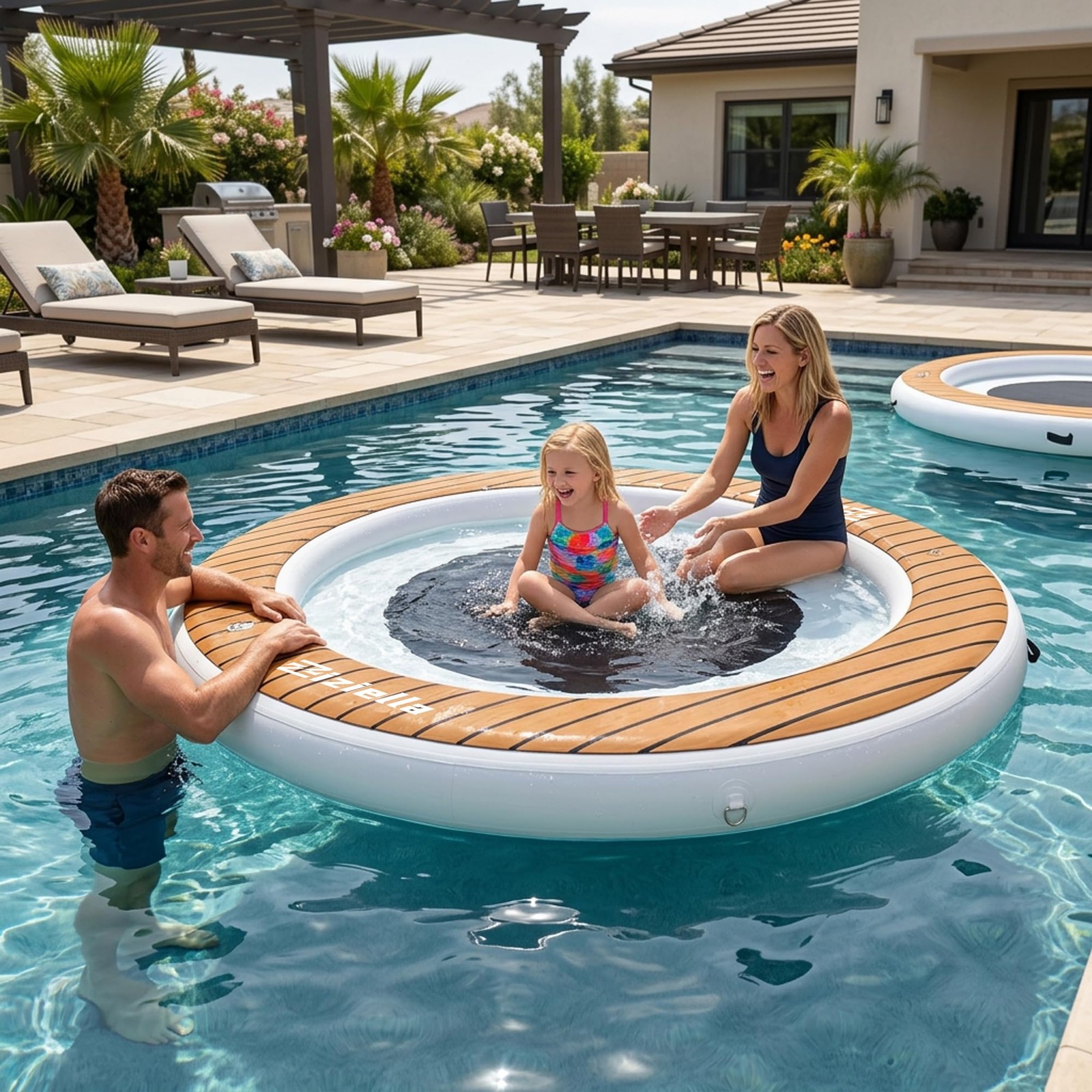 Ziziella Inflatable Water Hammock Floating Dock, 8FT Round Floating Ring for …