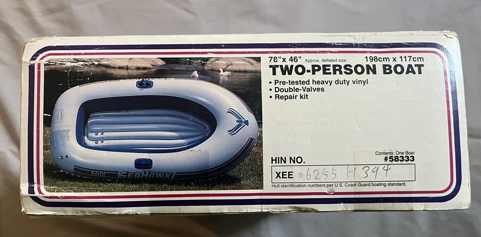 Vintage 1993 Wet Set Intex Two Person Boat Seahawk 200 White 78”x46” Inflatable