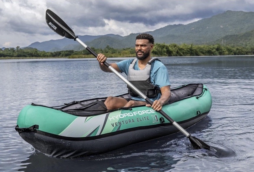 Hydro-Force Ventura Elite X1 Inflatable Kayak Set w/ Paddle, Pump, Fins, Seat