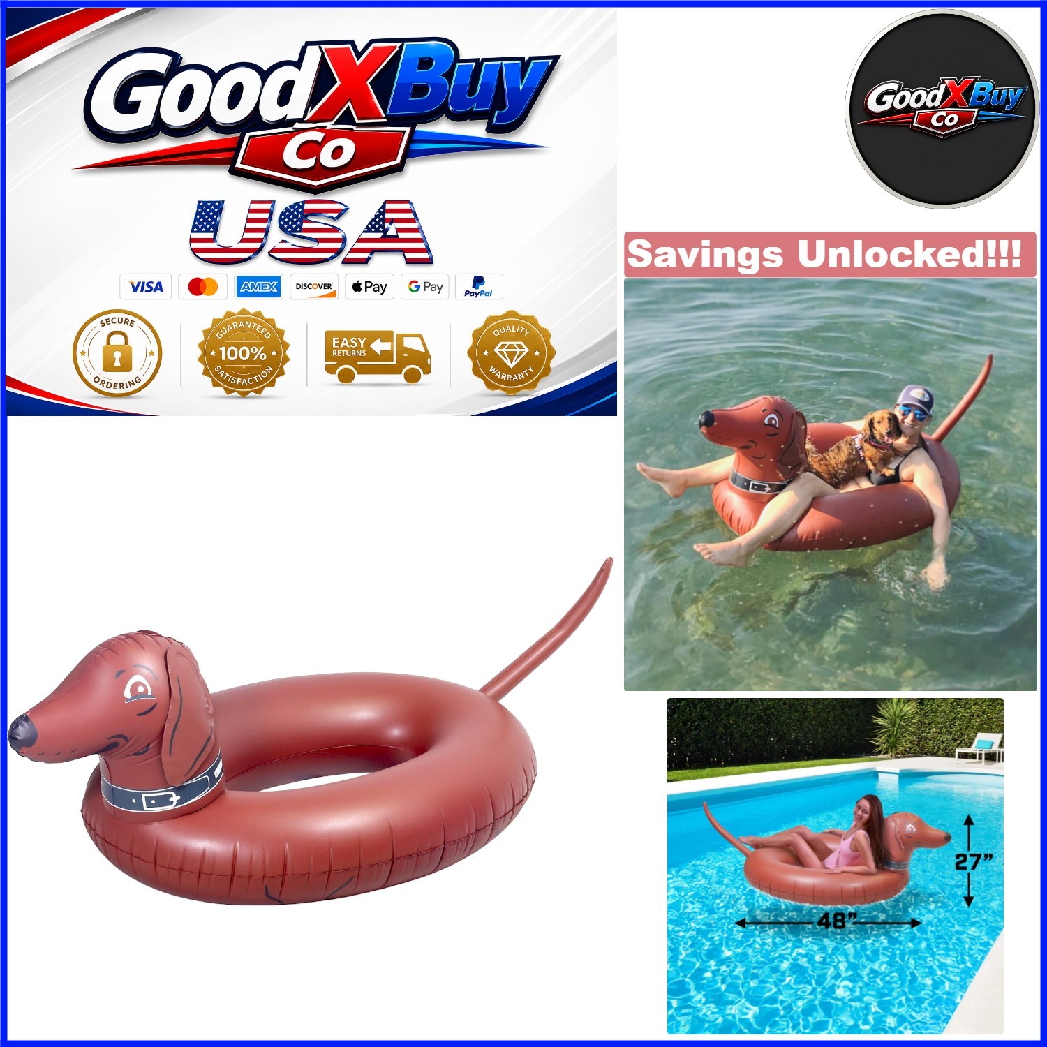 Wiener Dog Party Tube Inflatable Pool Float 4ft Large Kids Adults