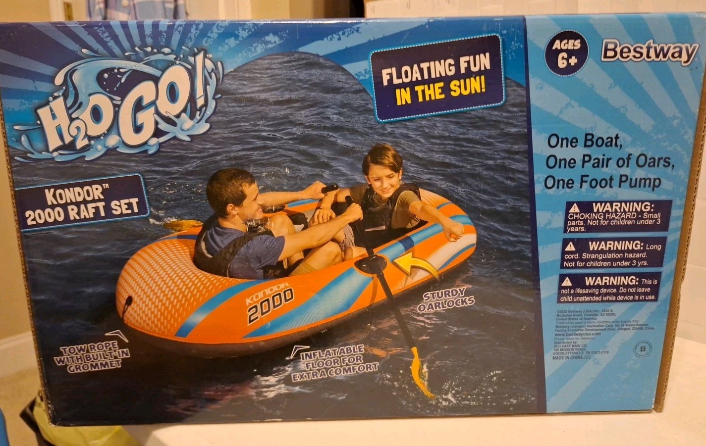 H20 Go Kondor 2000 Raft New Includes Boat, Pair Of Oars Foot Pump 72″ X 38″