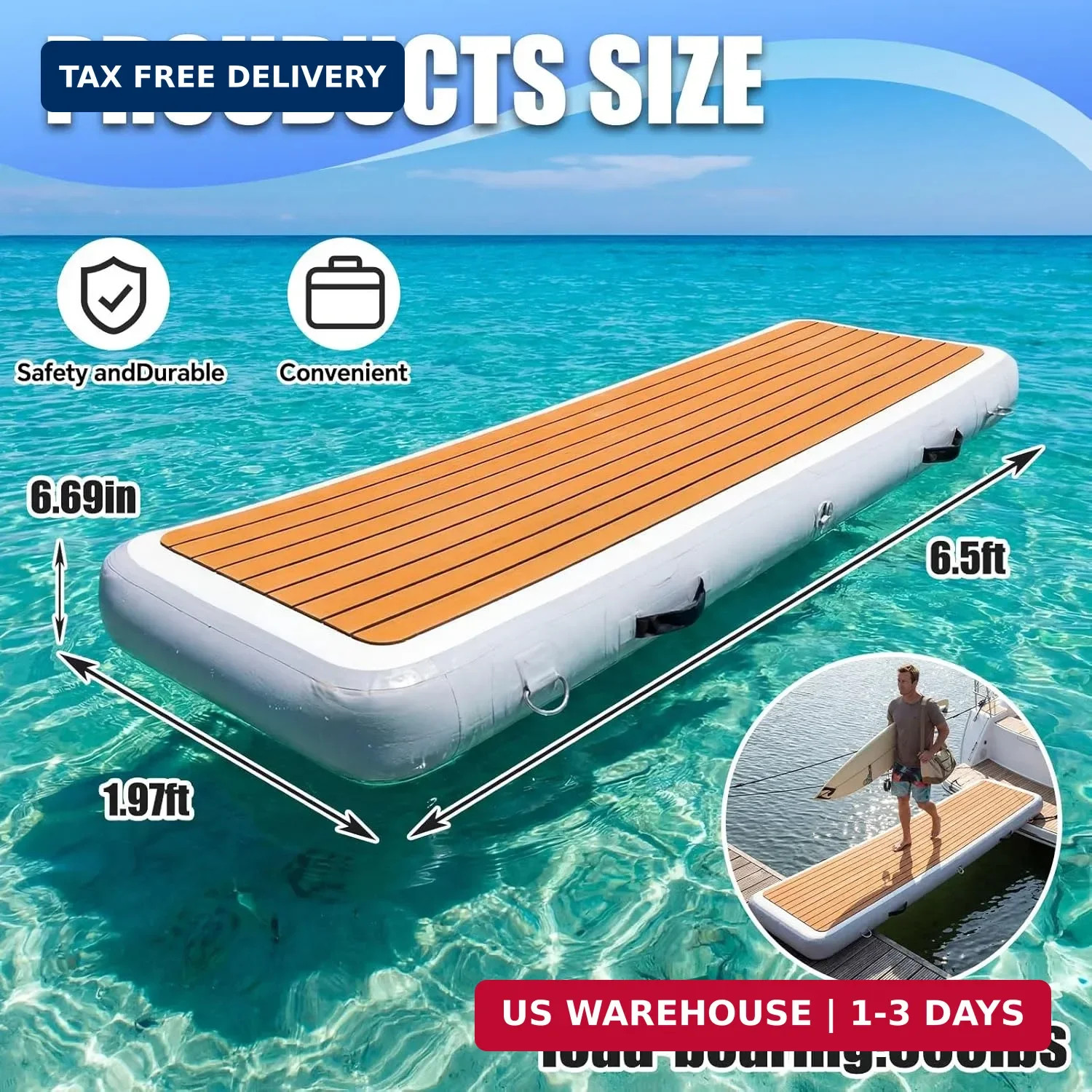 Inflatable Gangway for Boats and Yachts, 6.56 ft Gangway for Boat Dock, Portable