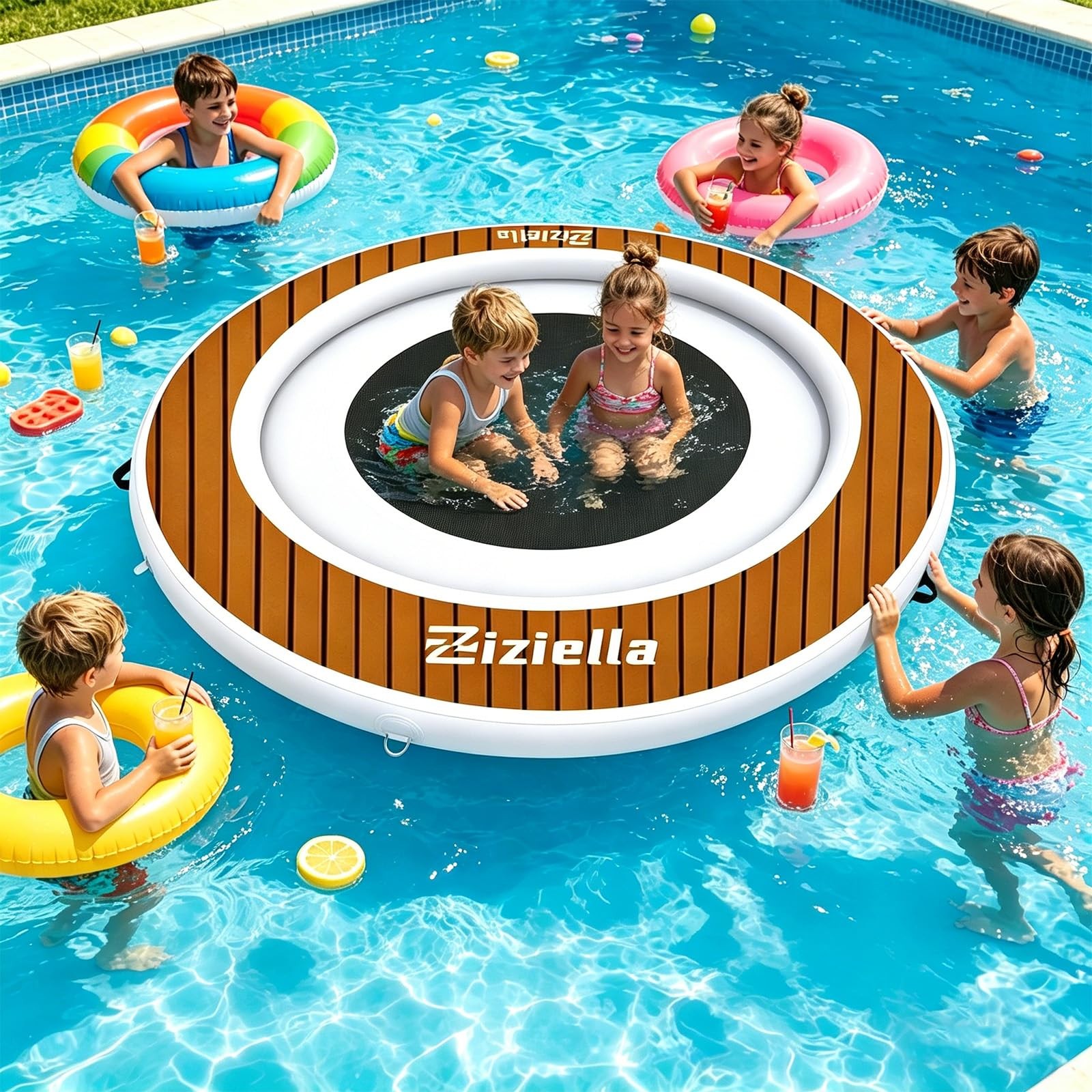 Ziziella Inflatable Water Hammock Floating Dock, 8FT Round Floating Ring for …