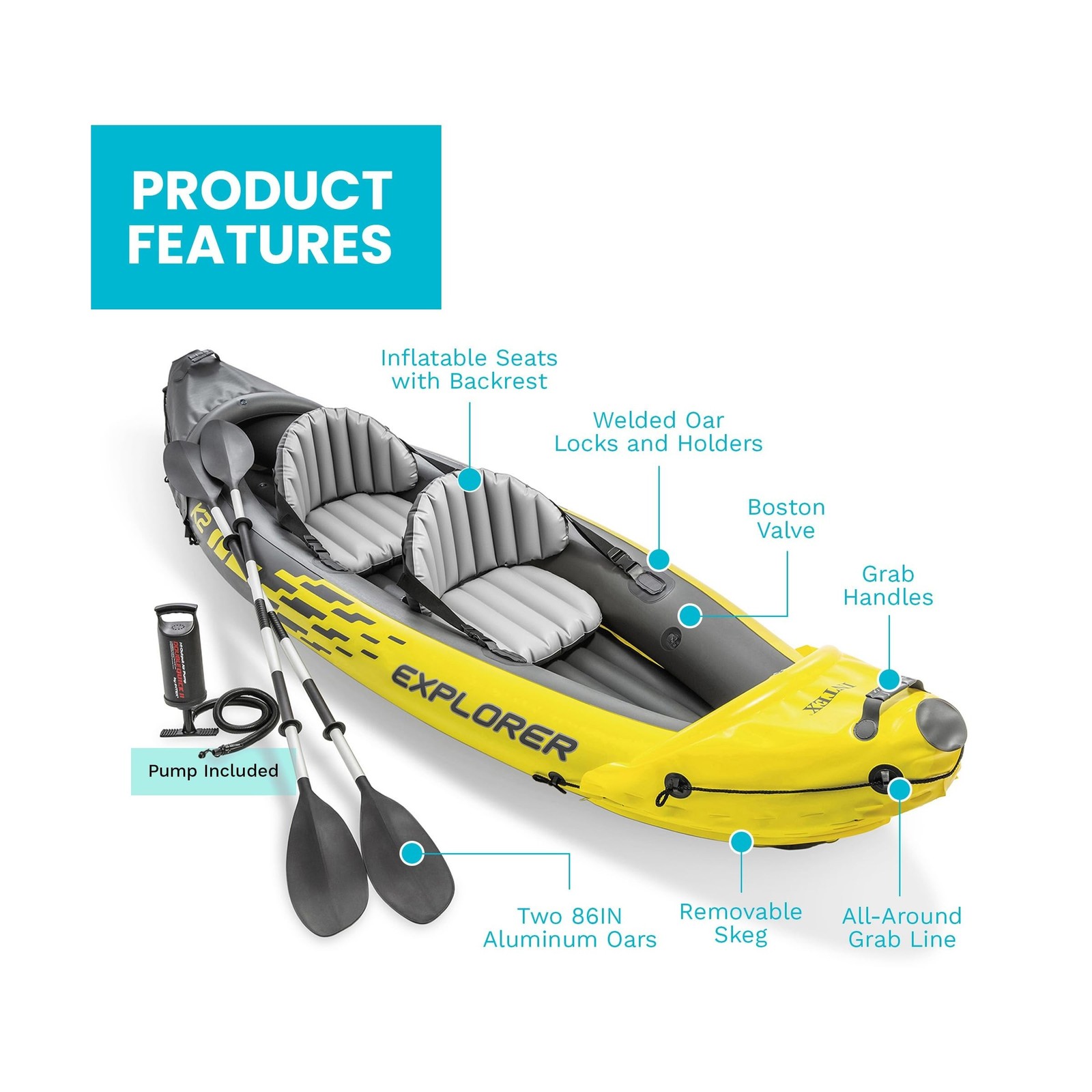 Intex 68307EP Explorer K2 Inflatable Kayak Set: Includes Deluxe 86in Aluminum…