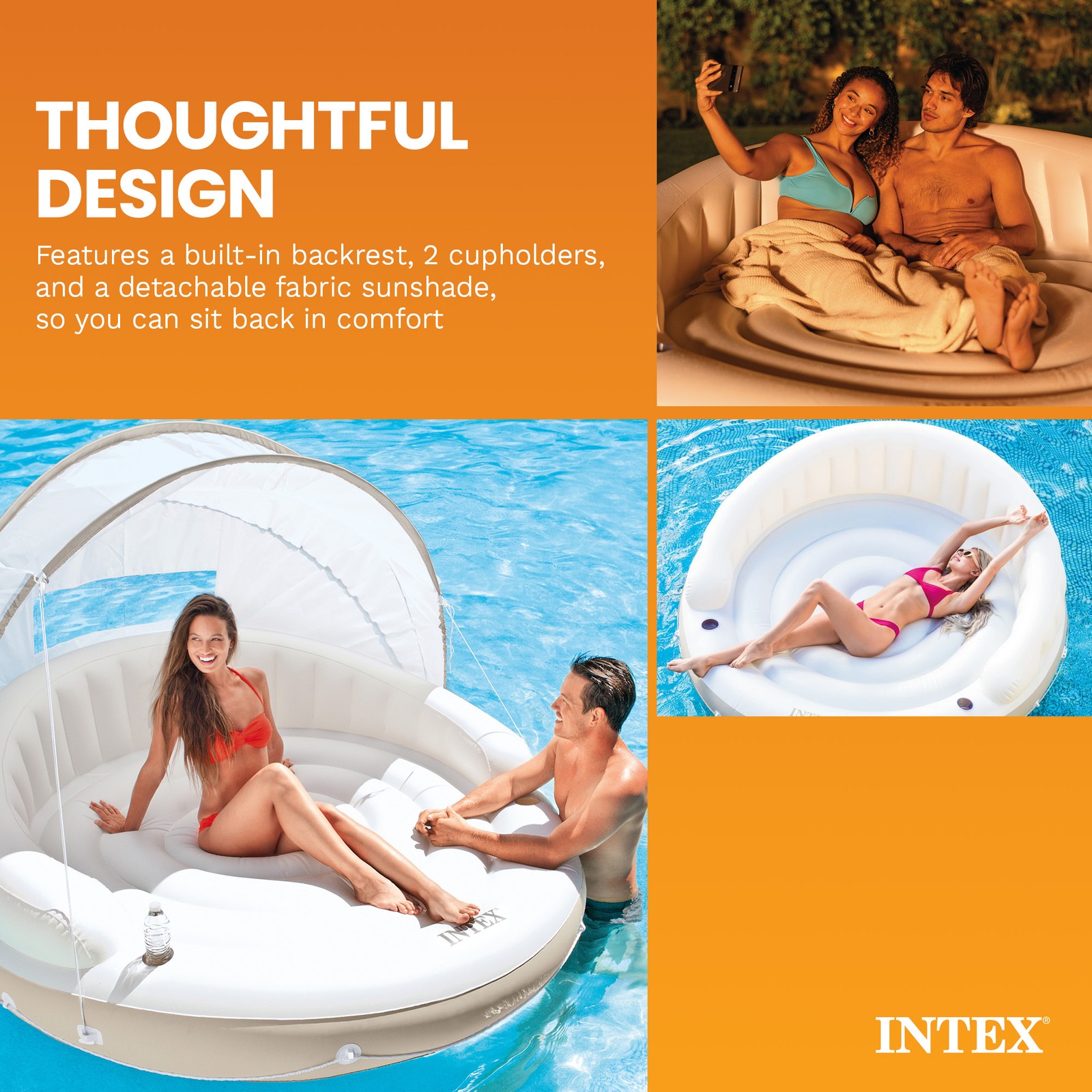Intex Canopy Island 78″ X 59″ Inflatable Water Lounge Raft 58292EP (Open Box)