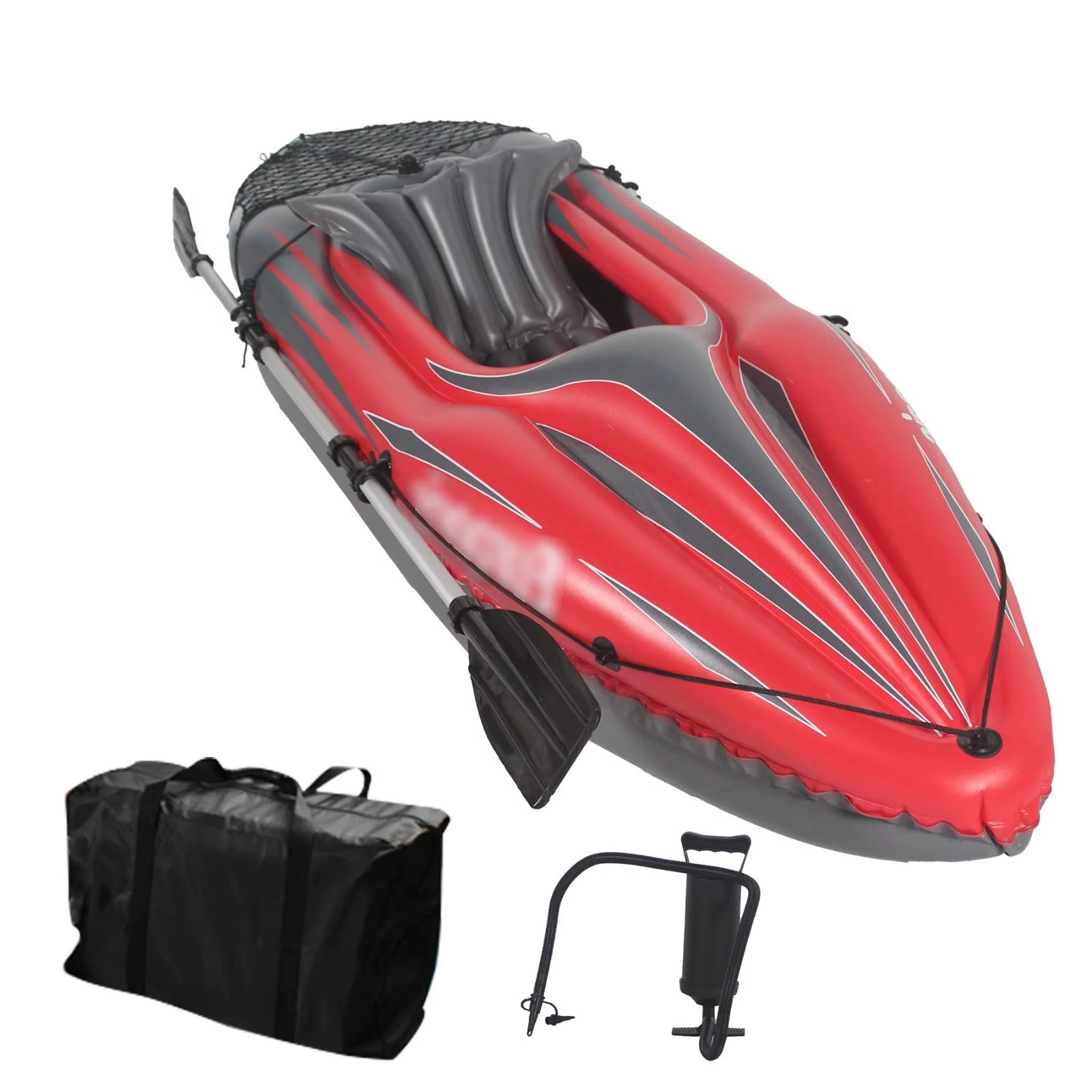 Inflatable Kayak Fishing Boat 1 Person Adult PVC Red with Paddles Bag Seats
