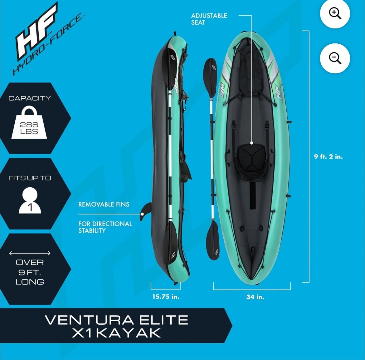 Hydro Force Inflatable Kayak Set | Includes Seat, Paddle, Hand Pump, NEW IN BOX