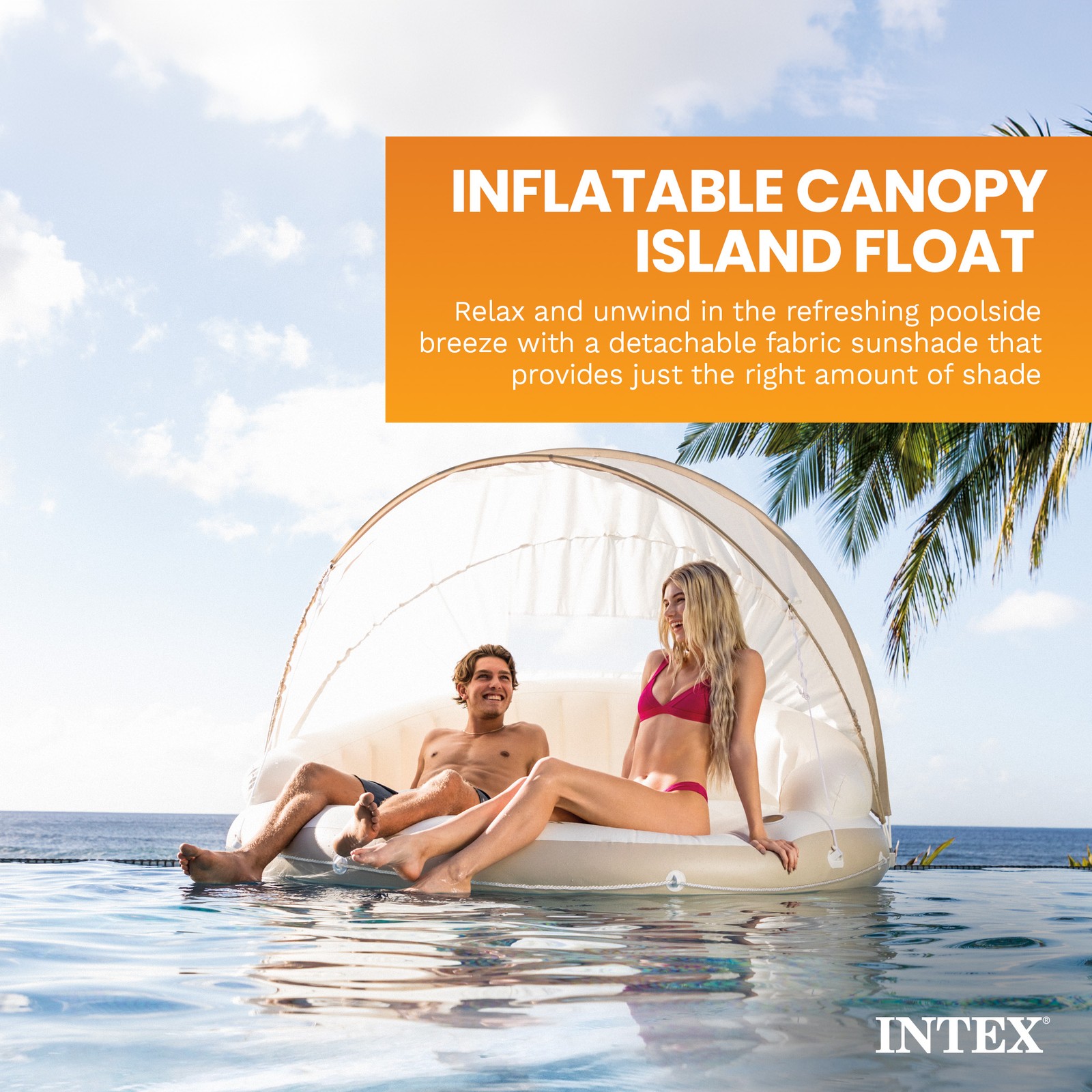 Intex Canopy Island 78″ X 59″ Inflatable Water Lounge Raft 58292EP (Open Box)