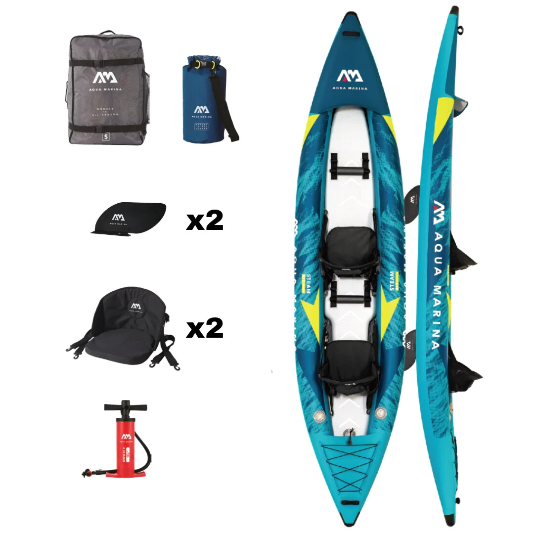 AQUA MARINA STEAM 412 INFLATABLE VERSATILE WHITEWATER KAYAK 2 PERSON 13’6″