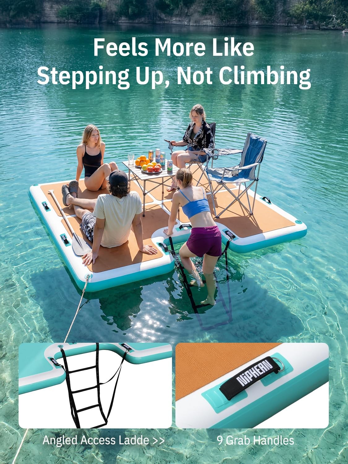 Floating Dock, Non-Slip Inflatable Dock with Upgraded Ladder & 9 Handles, Stu…