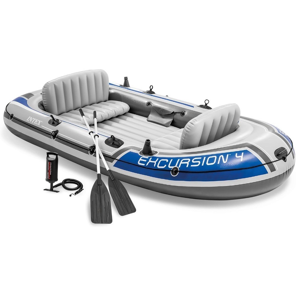 Intex Excursion 4-Person Inflatable Fishing Boat River Raft Set with Oars,