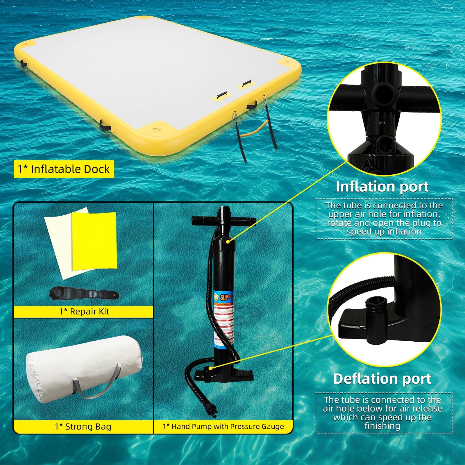 Inflatable Floating Dock Platform 6ft Swim Mat, Inflatable Floating Island Raft
