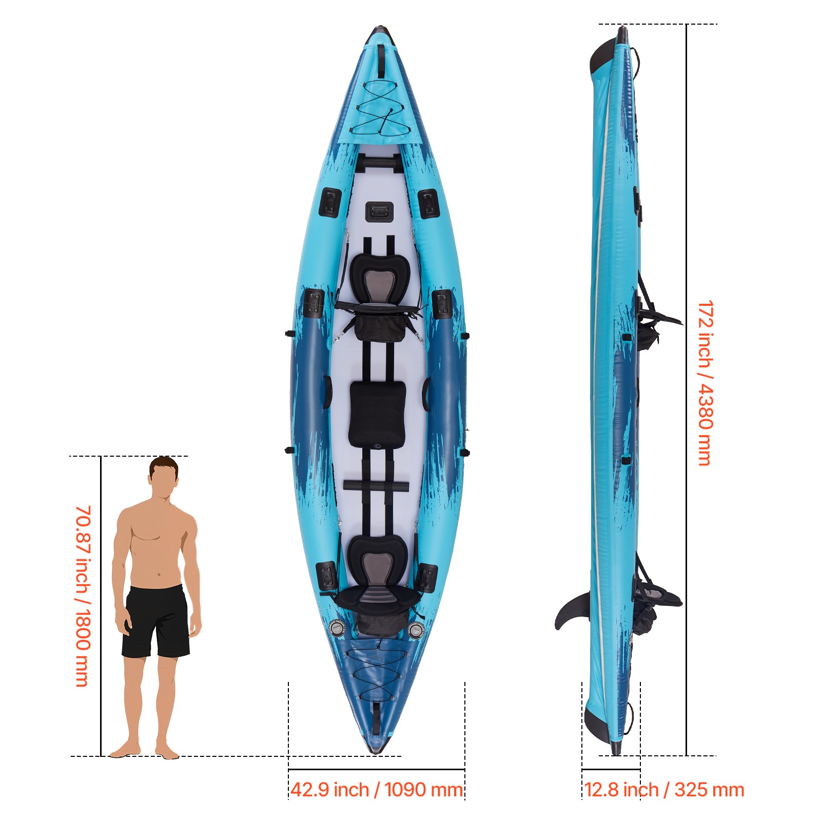 Inflatable Kayak 2-Person Inflatable Recreational Kayak 700LBS Capacity