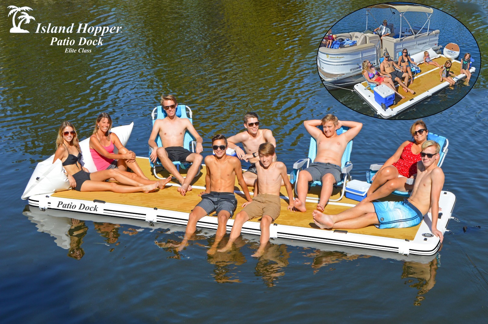 Island Hopper Inflatable Patio Dock 15′ Elite Class Water Platform – used 1 time