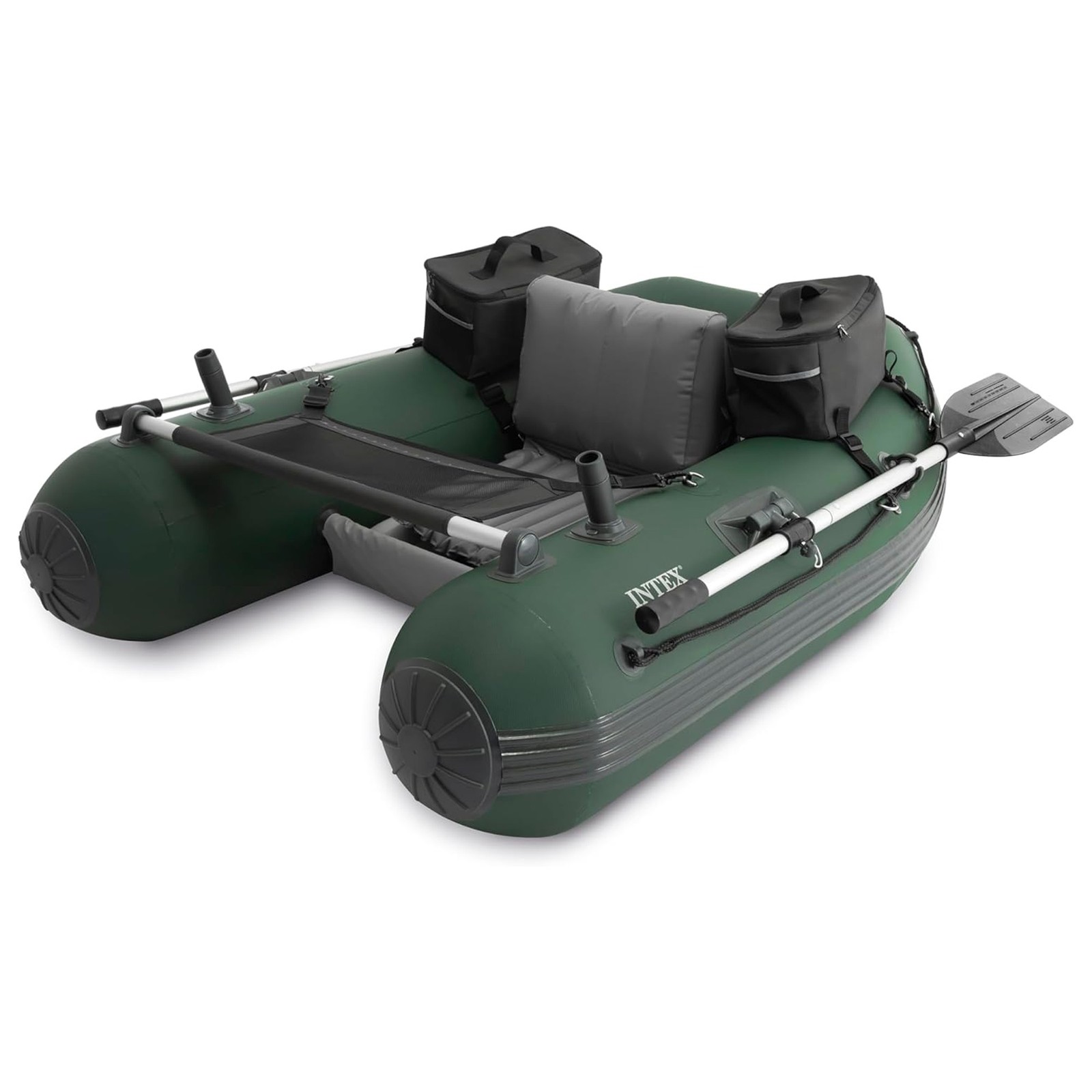 INTEX Big Catch Pro Inflatable Fishing Float Tube Set w/Oars, Pump & Rod Holders