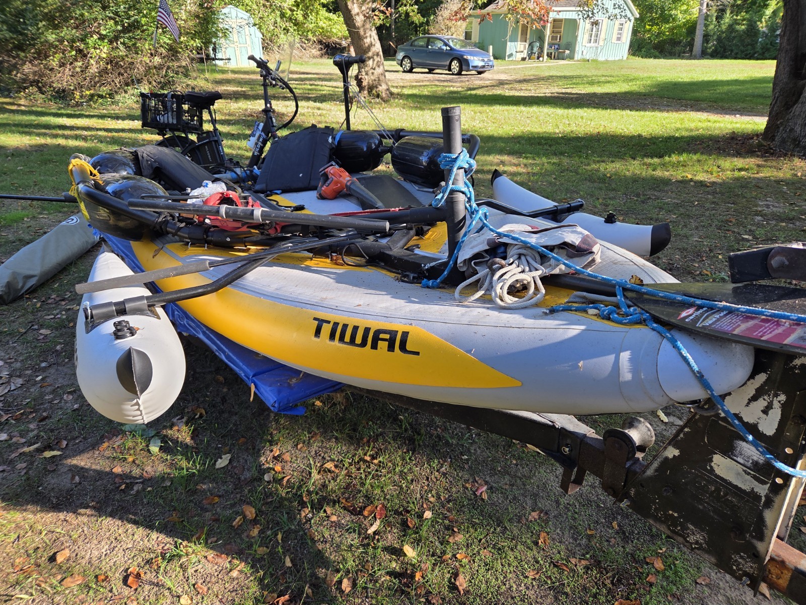 TIWAL Inflatable Pontoon Raft w/ VEVOR Pontoons, Motor Mount