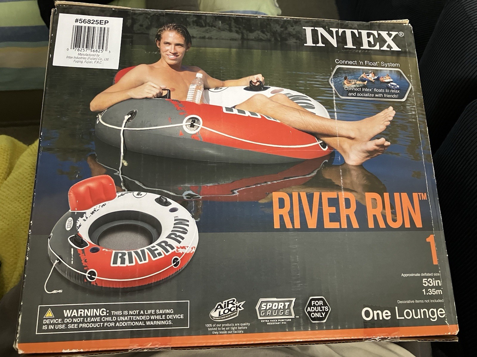 Intex River RunOne Lounge W/Back Support,Tube Float 53” Red & Gray Unopened Box