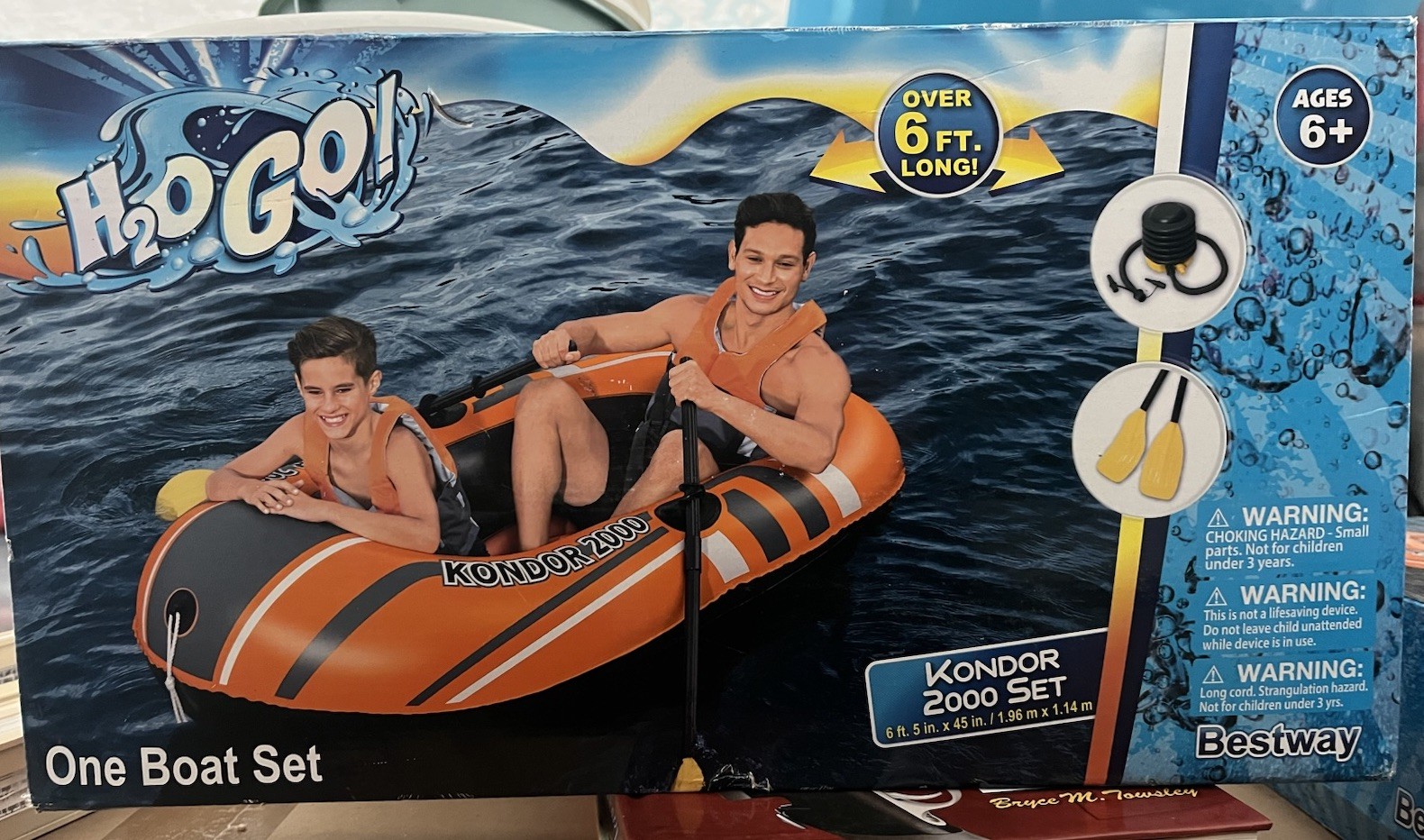 Bestway H2O GO! Kondor 2000 Inflatable Boat Set 6’5 x 45 in Oars Pump Orange