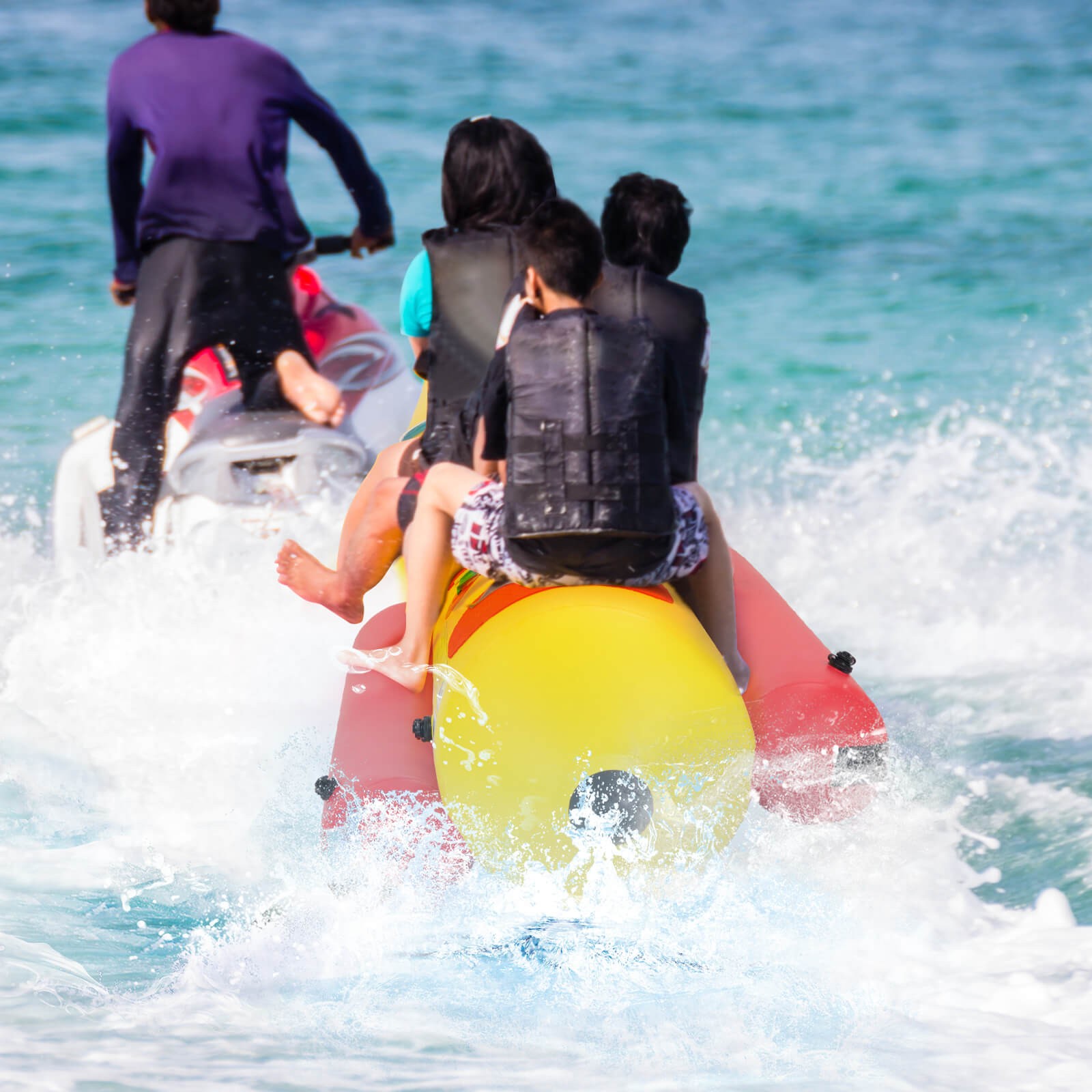 3-Person Inflatable Banana Boat w/ Boating & Water Sports Electric Air Pump