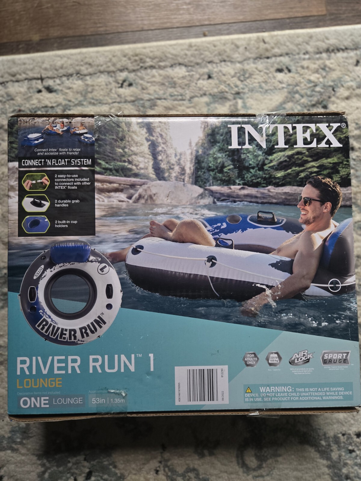 Intex River Run Lounge Tube 53″ Inflatable Water Float Backrest/Mesh Bottom NEW