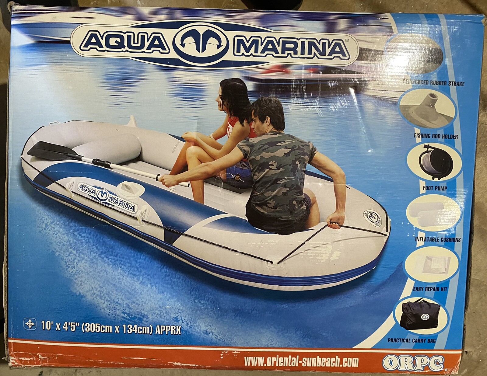 New Aqua Marina I￼nflatable Boat Dinghy 10’ x 4’5”River Raft 4 Person Durable