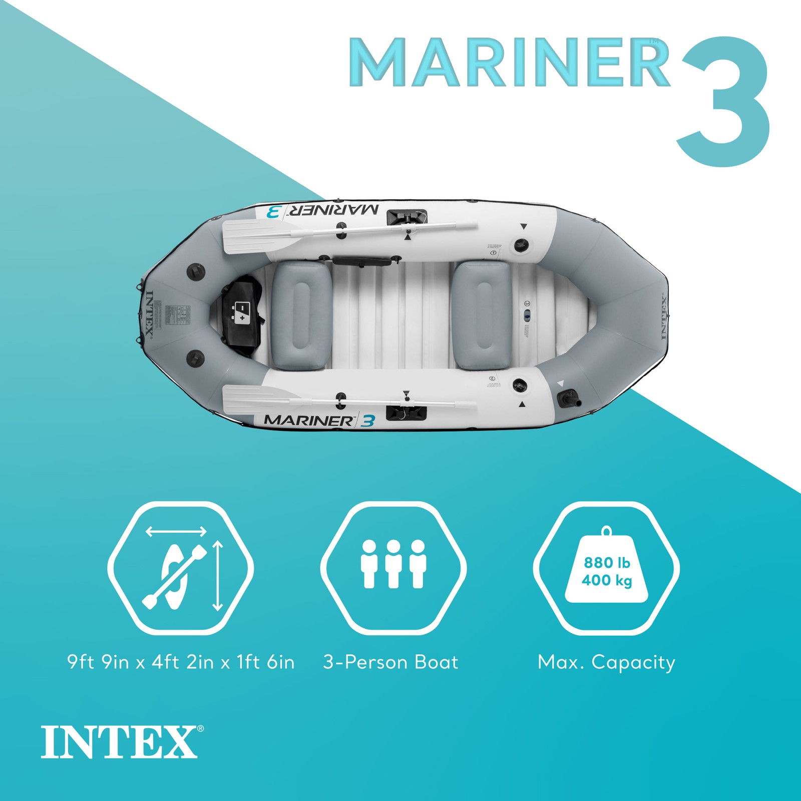 Intex 68373EP Mariner 3-Person Inflatable River/Lake Dinghy Boat and Oars Set
