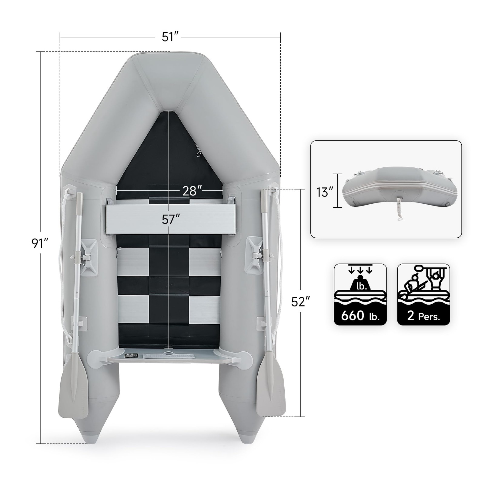 Inflatable Dinghy Boat for 2 Adults, 660lb Capacity Heavy-Duty PVC Raft with …