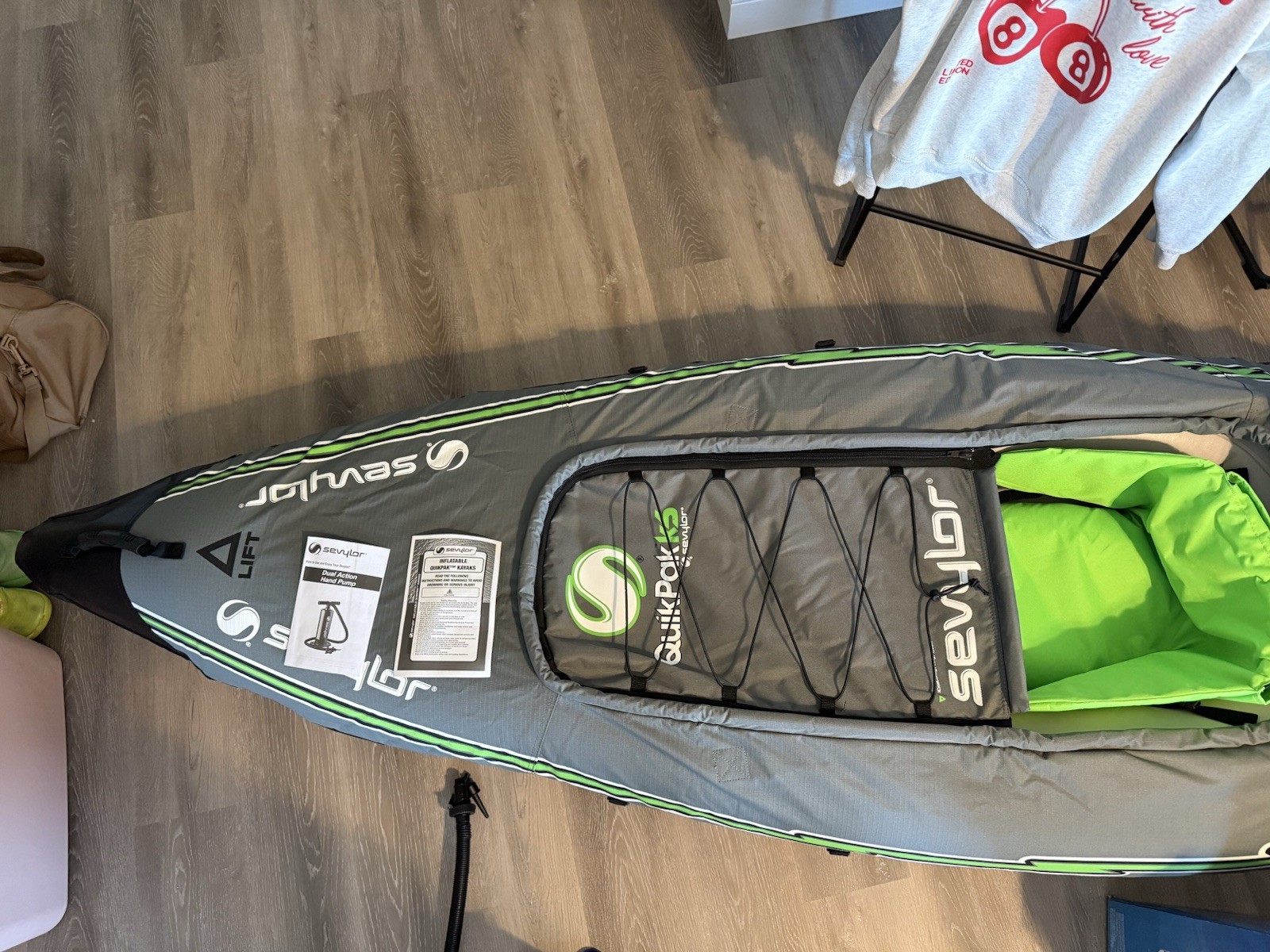 Sevylor QuikPak K5 Inflatable Kayak with Paddle and Pump, Gray/Green