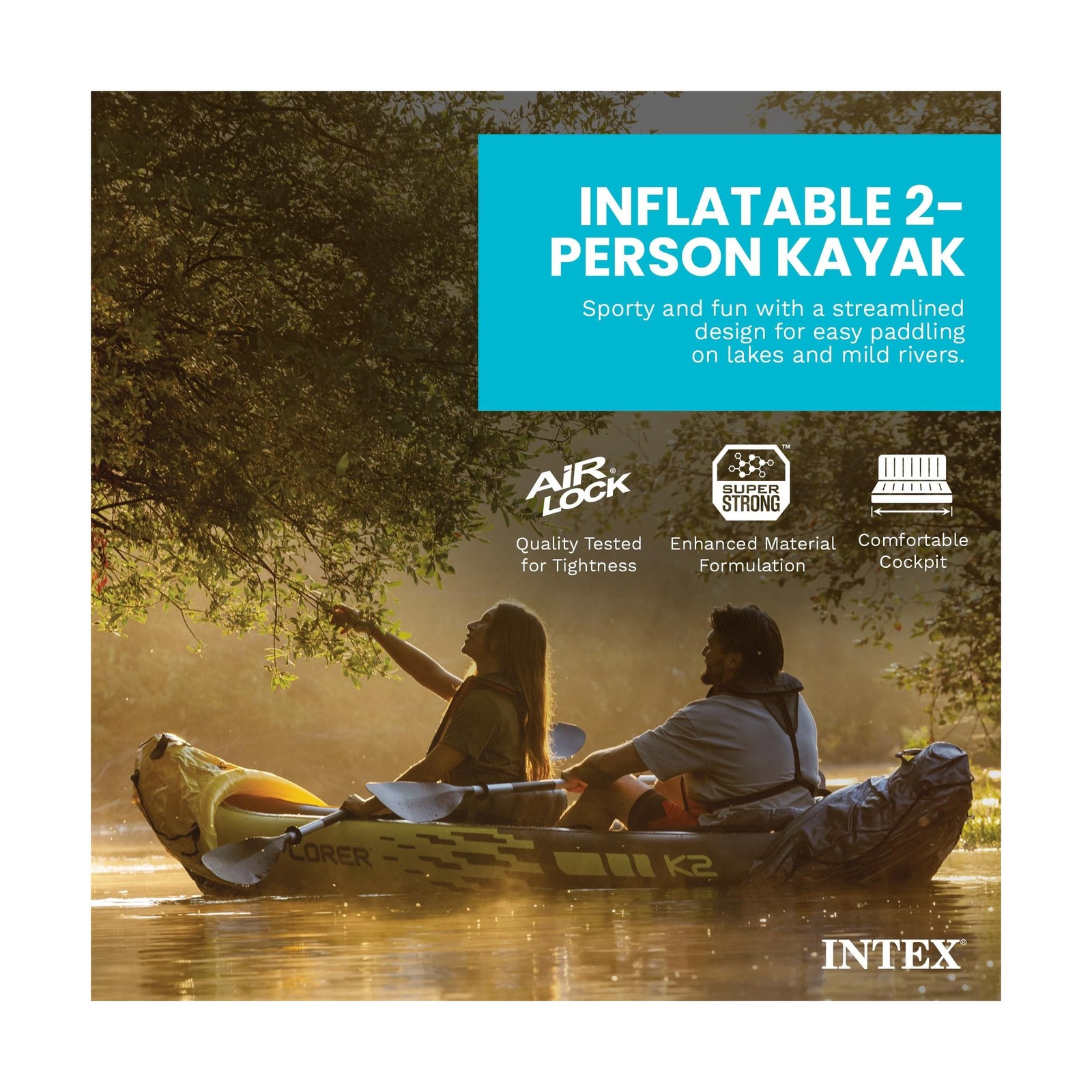 Intex 68307EP Explorer K2 Inflatable Kayak Set: Includes Deluxe 86in Aluminum…