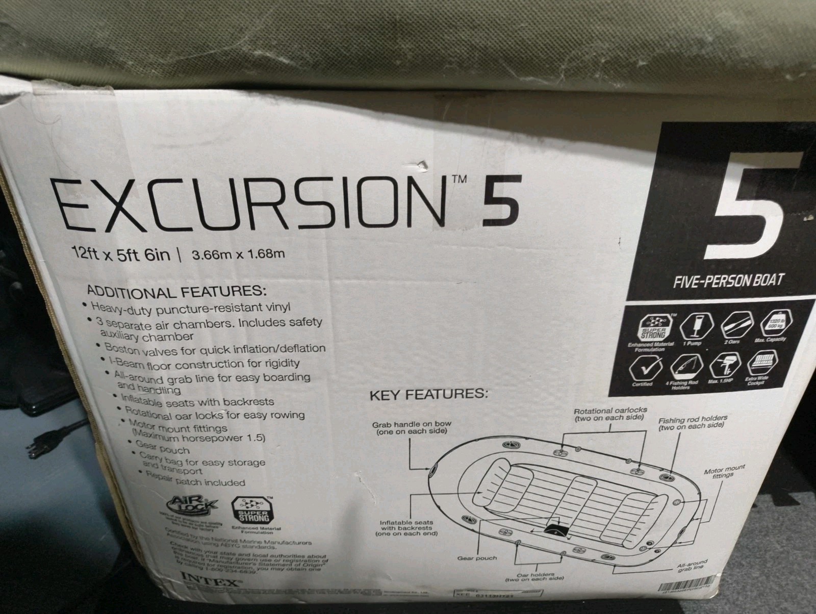 INTEX Excursion 5 Person Inflatable Rafting/Fishing Dinghy Boat Set (Used)