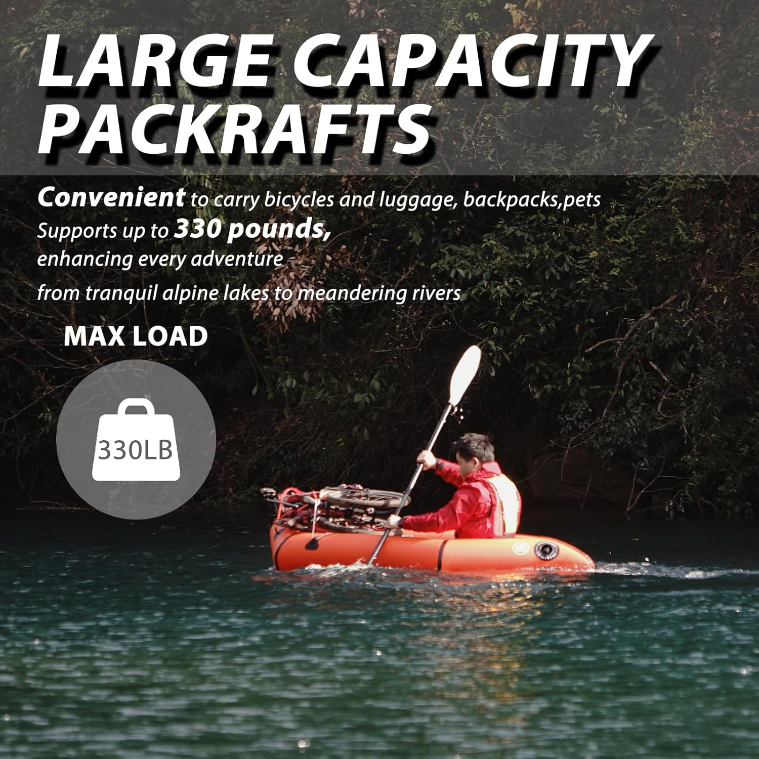 Lightweight Packrafts, TPU Inflatable Packraft for Flat Water Rafting Camping Tr