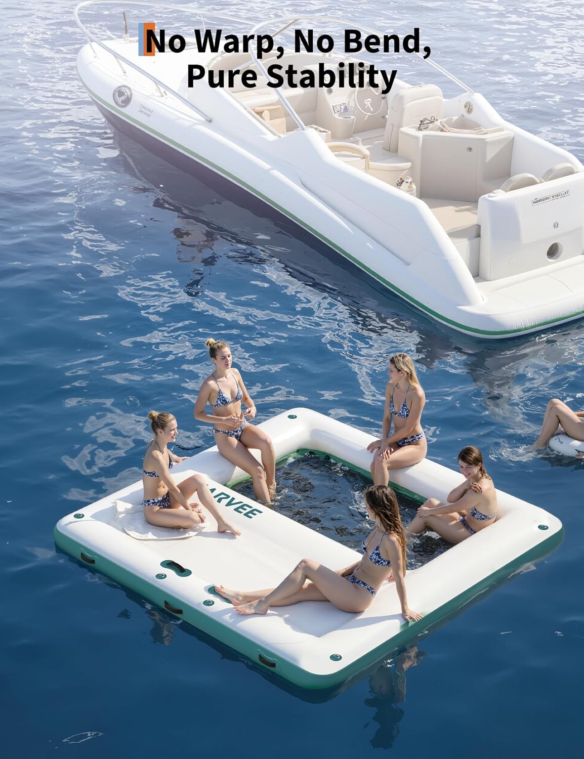 Inflatable Floating Dock Non-Slip Mat White Orange PVC for Lake Pool Beach Use
