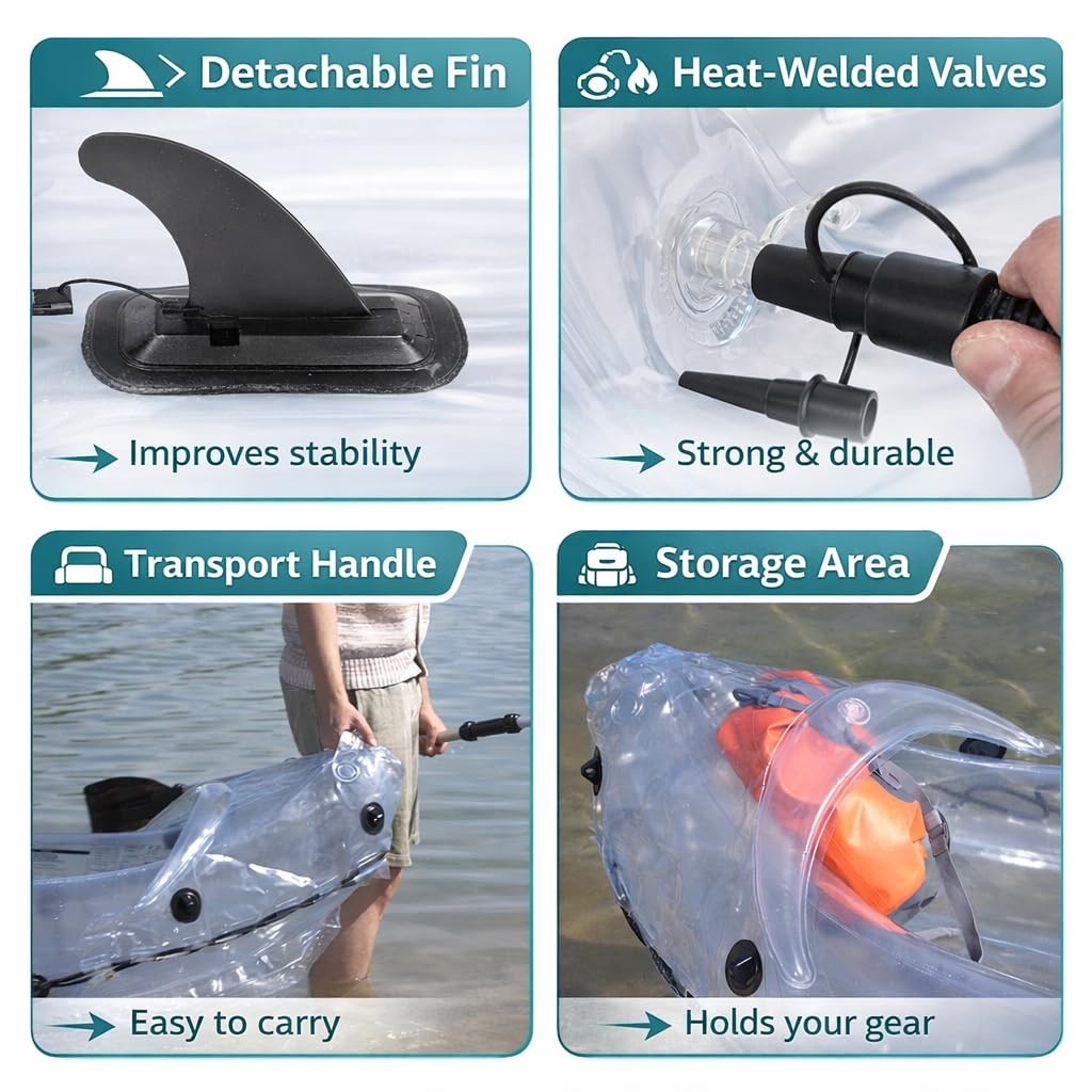 Clear Kayak – Transparent 2-Seater Inflatable Tandem for Two Adults – See-Throug