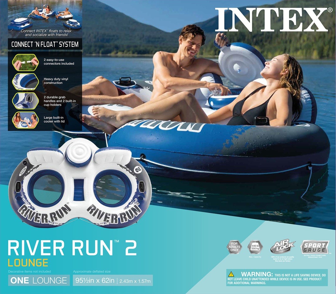 Intex River Run II 2Person Float with Builtin Cooler and Two River Run Single Ri