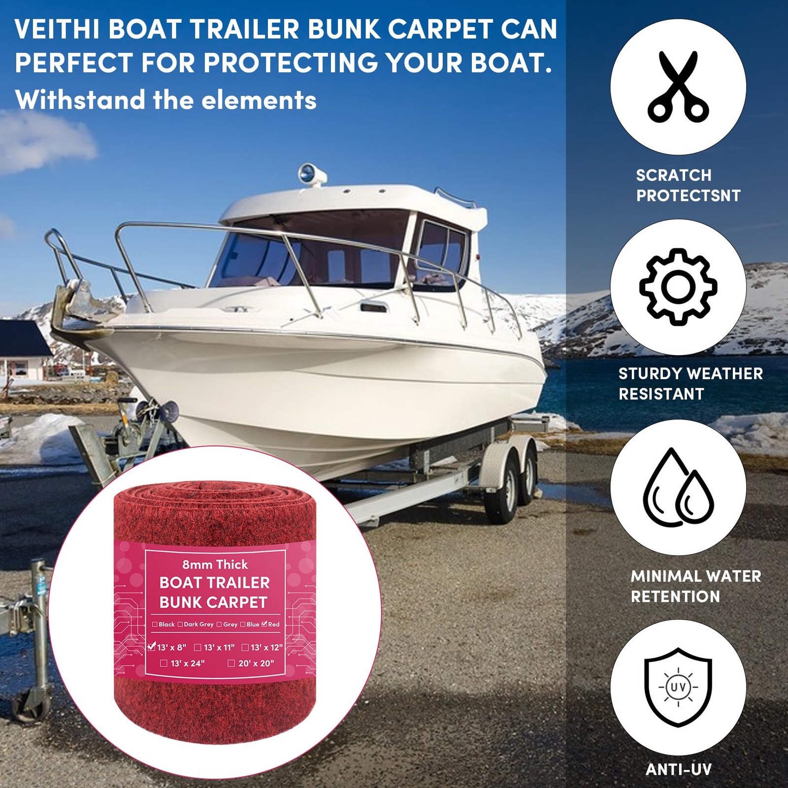 Veithi Boat Trailer Bunk Carpet Red 8 Inch X 13 Feetboat Bunk Carpettrailer