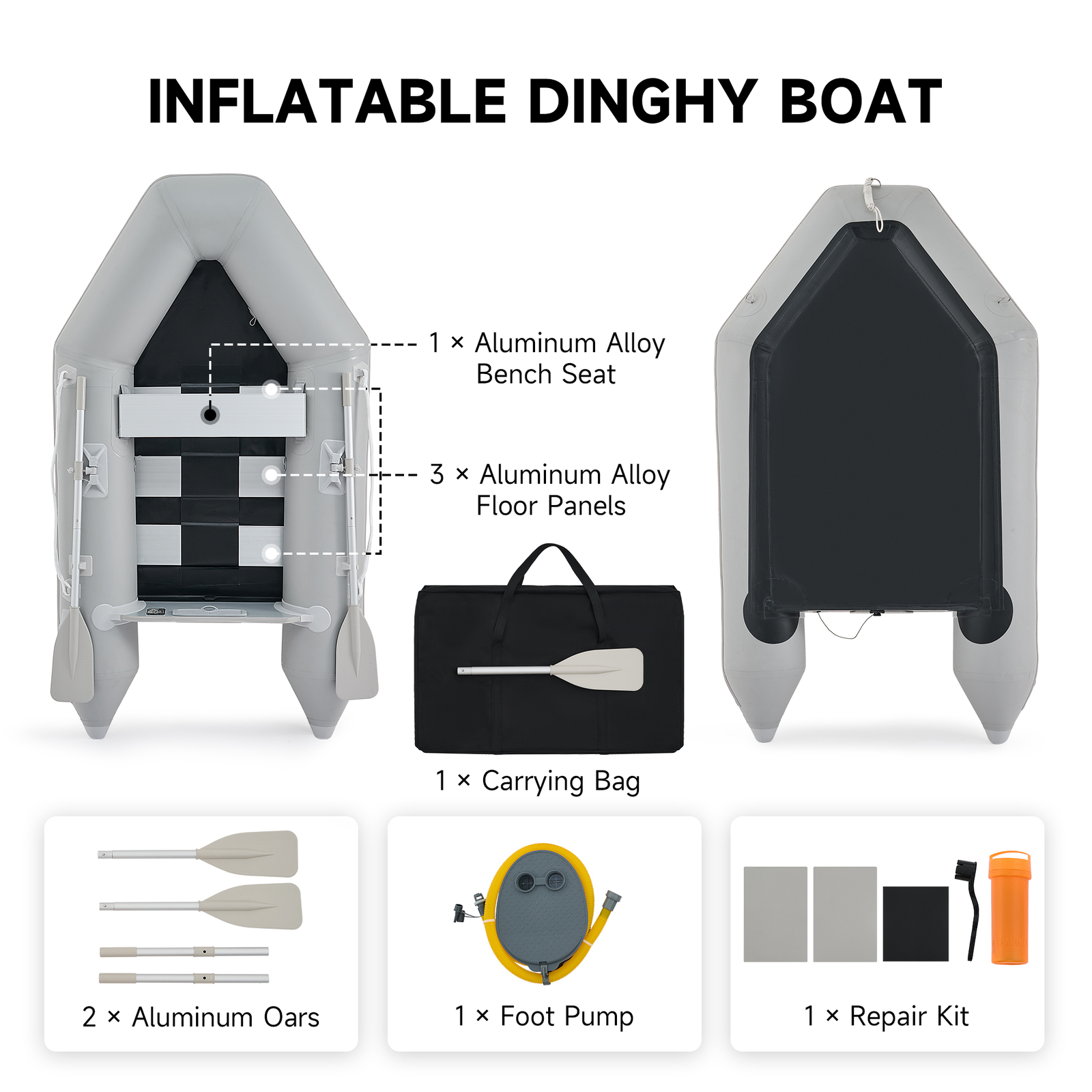 7.5ft Inflatable Boat Dinghy Tender Pontoon Rescue&Dive Boat Fishing Boat White