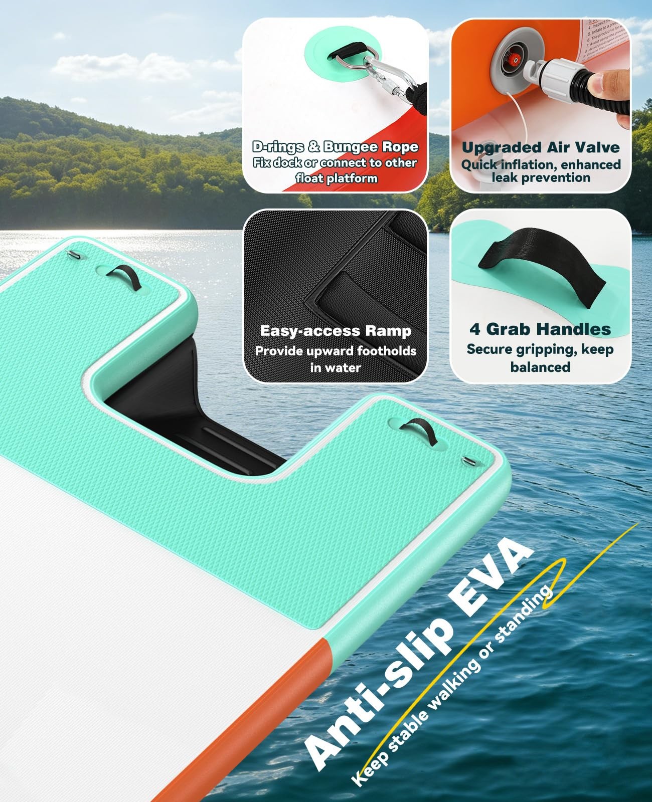 Inflatable Floating Dock, 8×6ft Floating Docks with Anti-Slip Surface Water A…