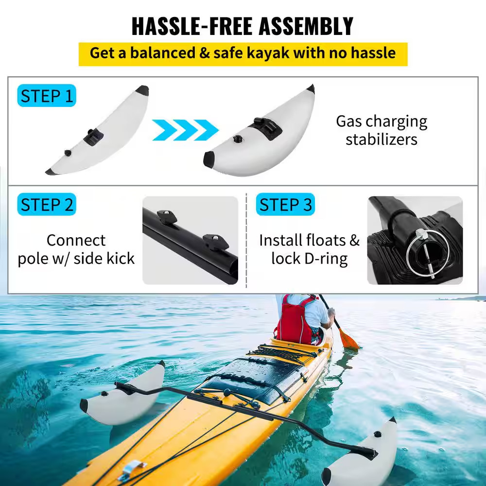 Kayak Outrigger Stabilizers, 2 PCS, PVC Inflatable Outrigger Float with Sidekick