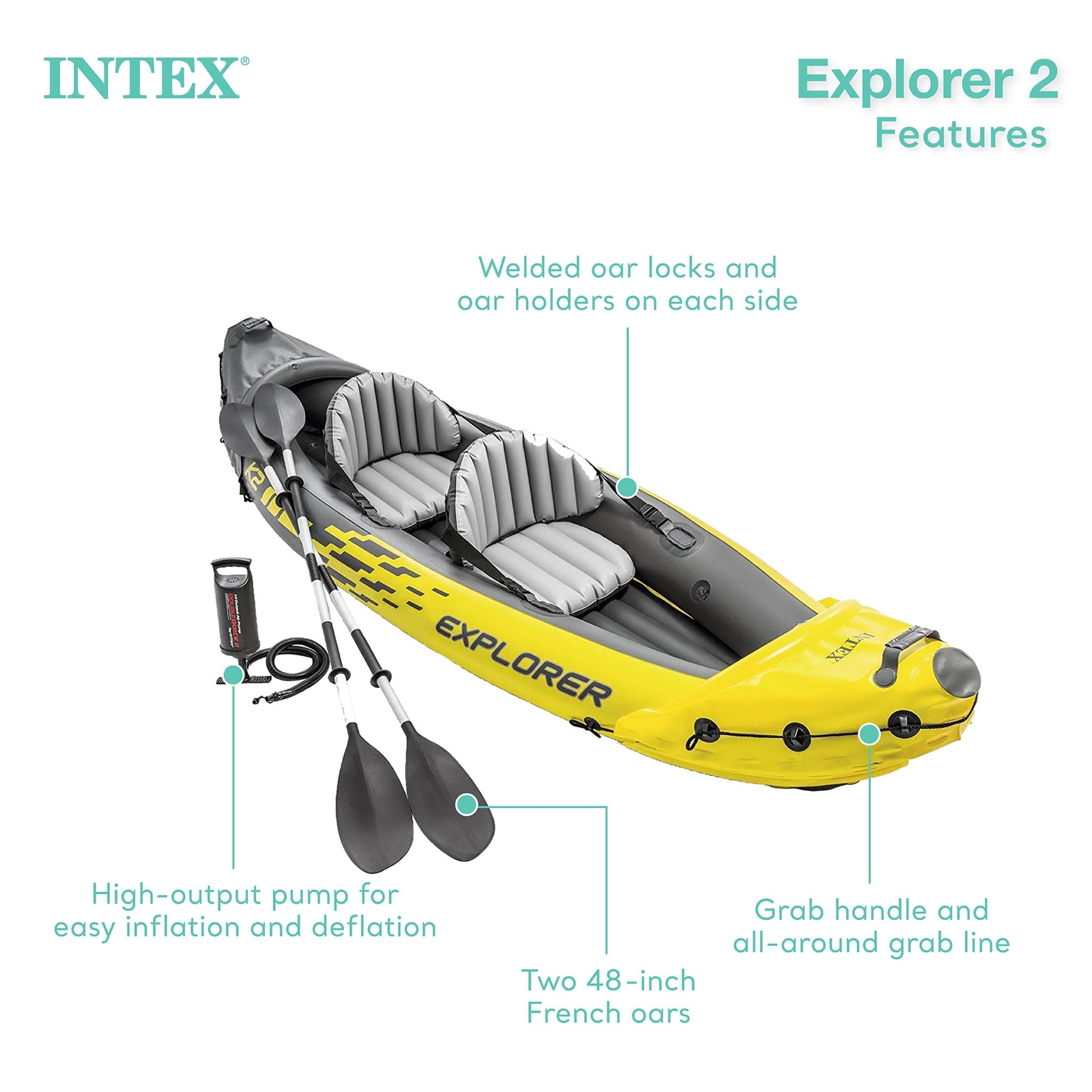 2 Person Yellow Inflatable Kayak Lightweight Compact Adventure Ready