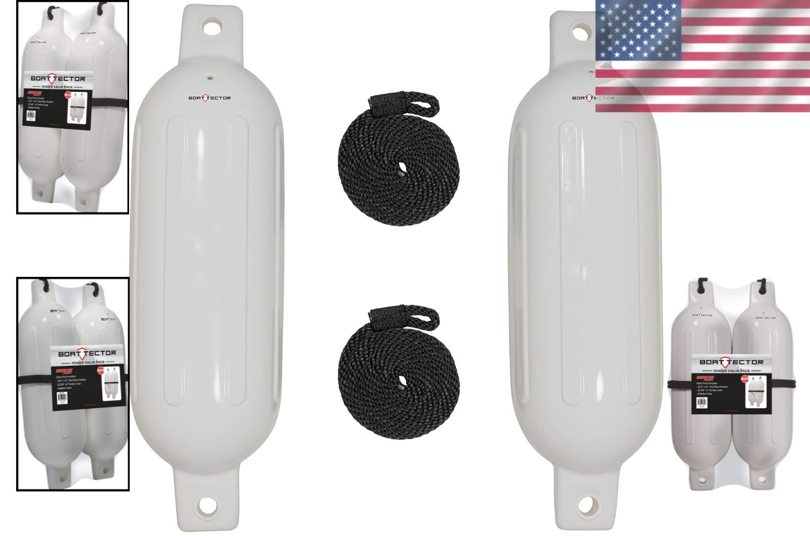 2 BoatTector Inflatable Fenders – White, 6.5″ x 22″