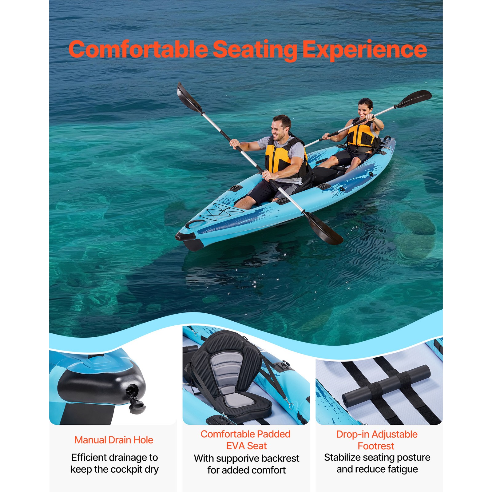Inflatable Kayak 2-Person Inflatable Recreational Kayak 700LBS Capacity
