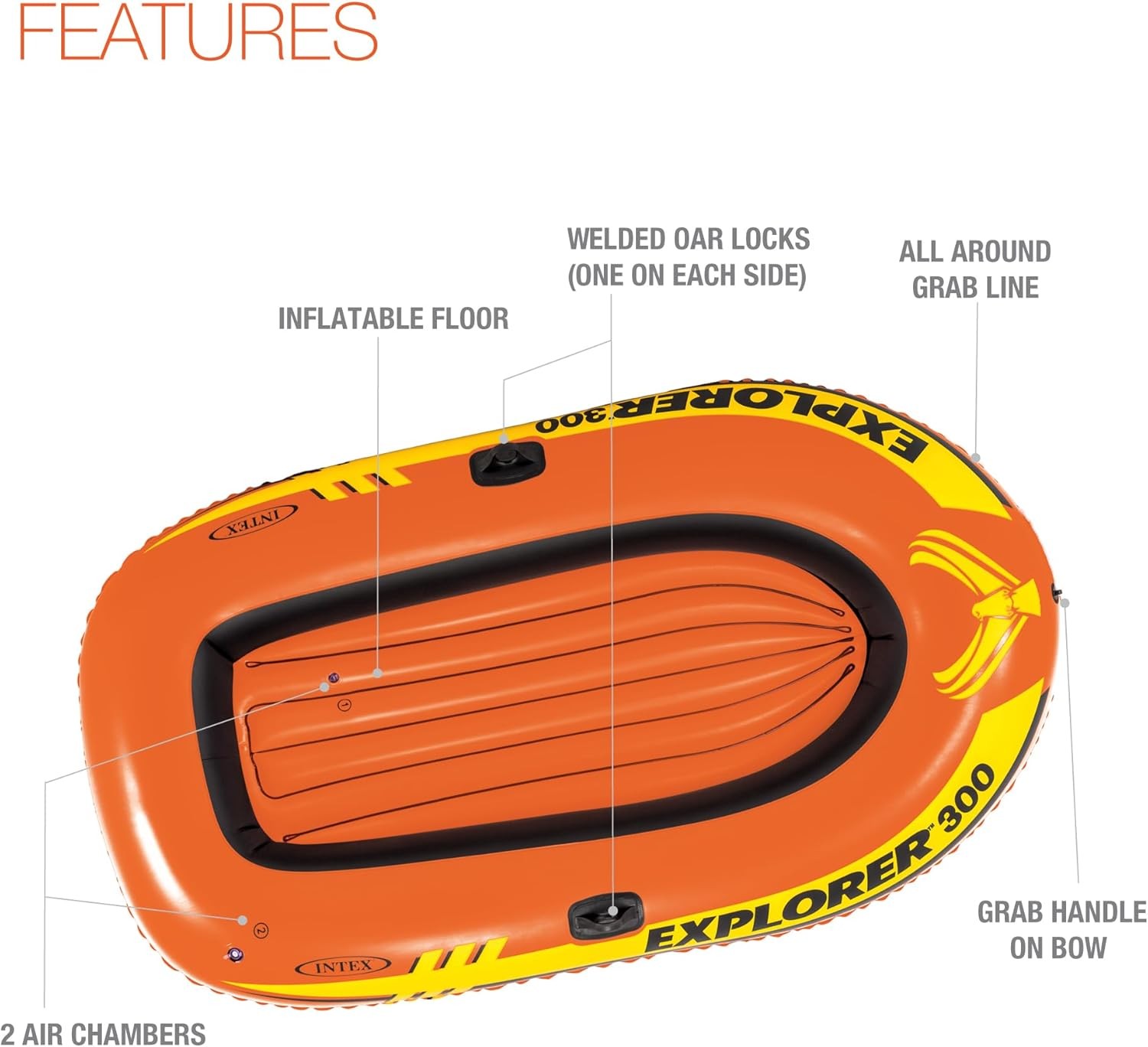 Intex Explorer 300, 3-Person Inflatable Boat Set with French Oars and High