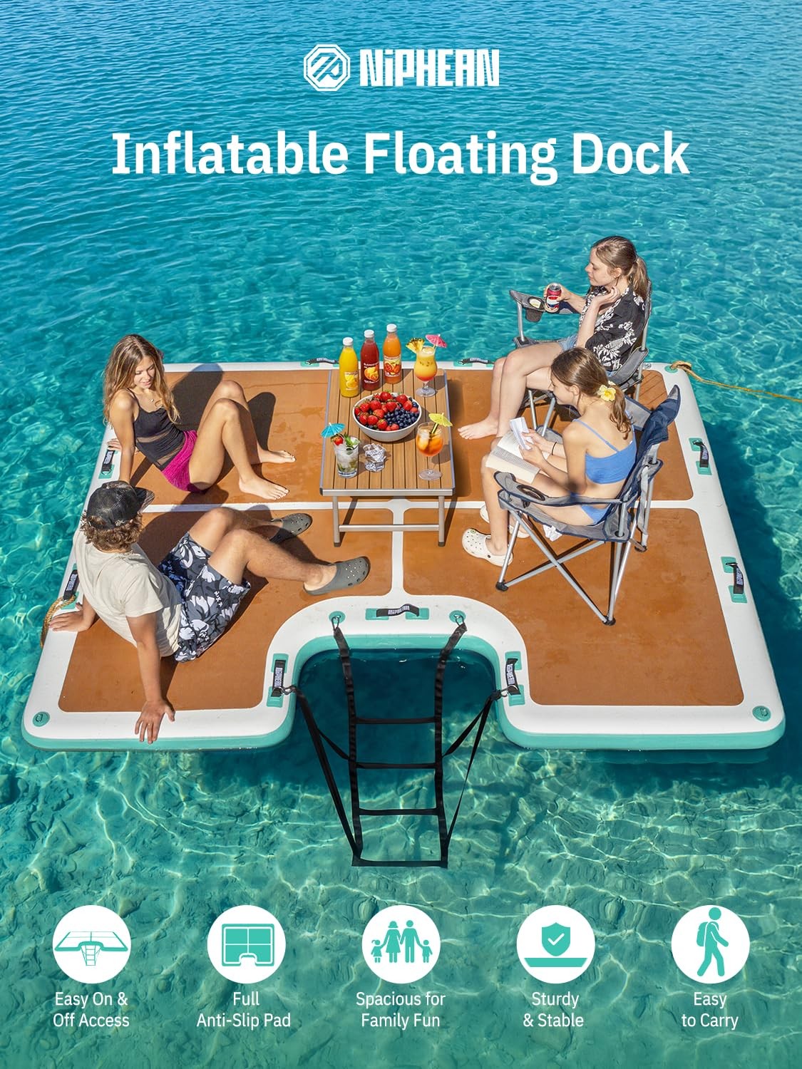 Floating Dock, Non-Slip Inflatable Dock with Upgraded Ladder & 9 Handles, Stu…
