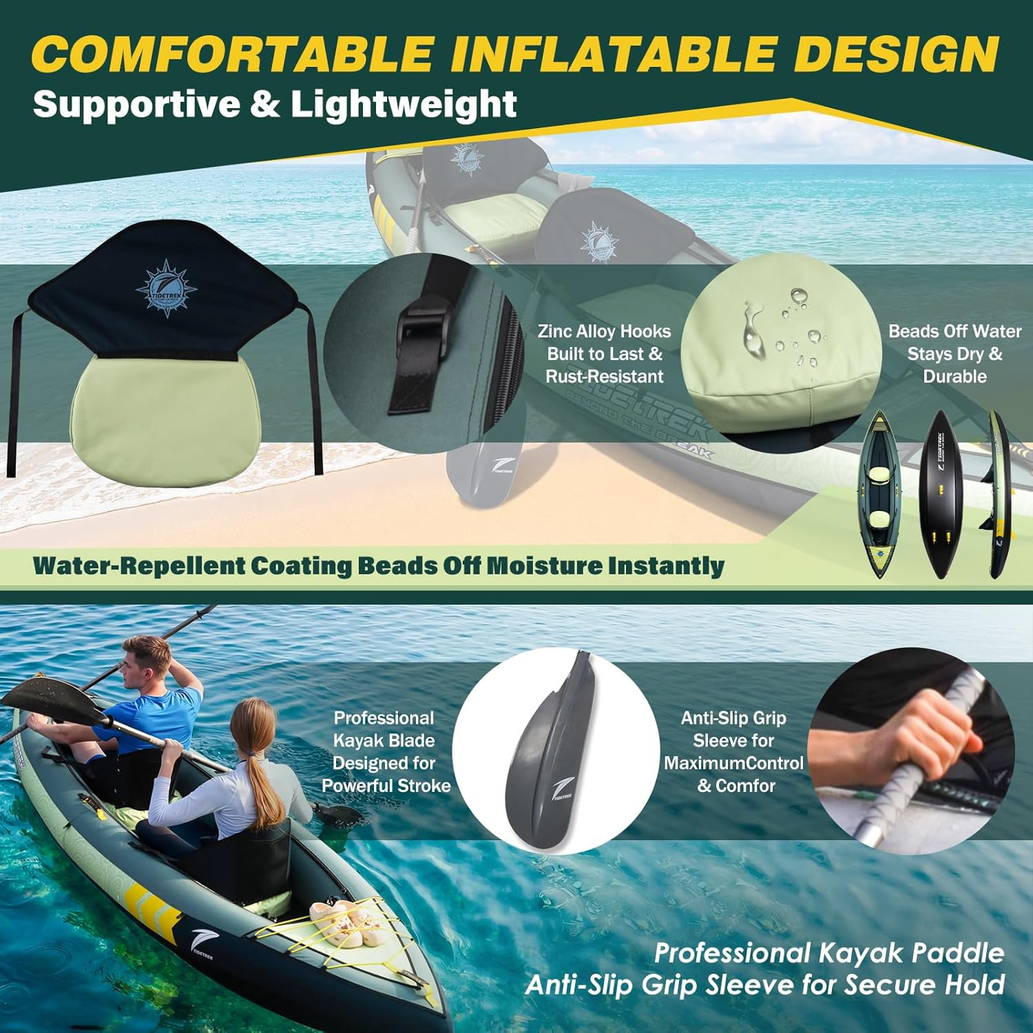 Inflatable Touring Kayak 1-Person & 2-Person with Waterproof Seat & Full Accesso