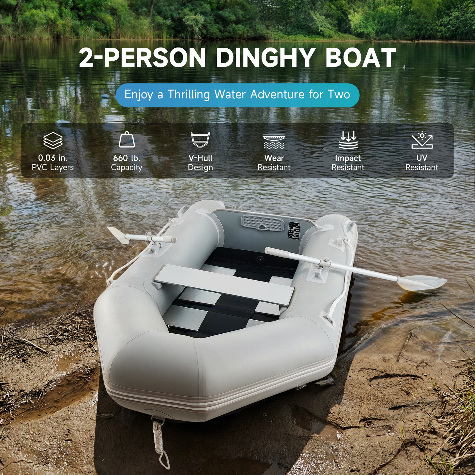 7.5ft Inflatable Boat Dinghy Tender Pontoon Rescue&Dive Boat Fishing Boat White