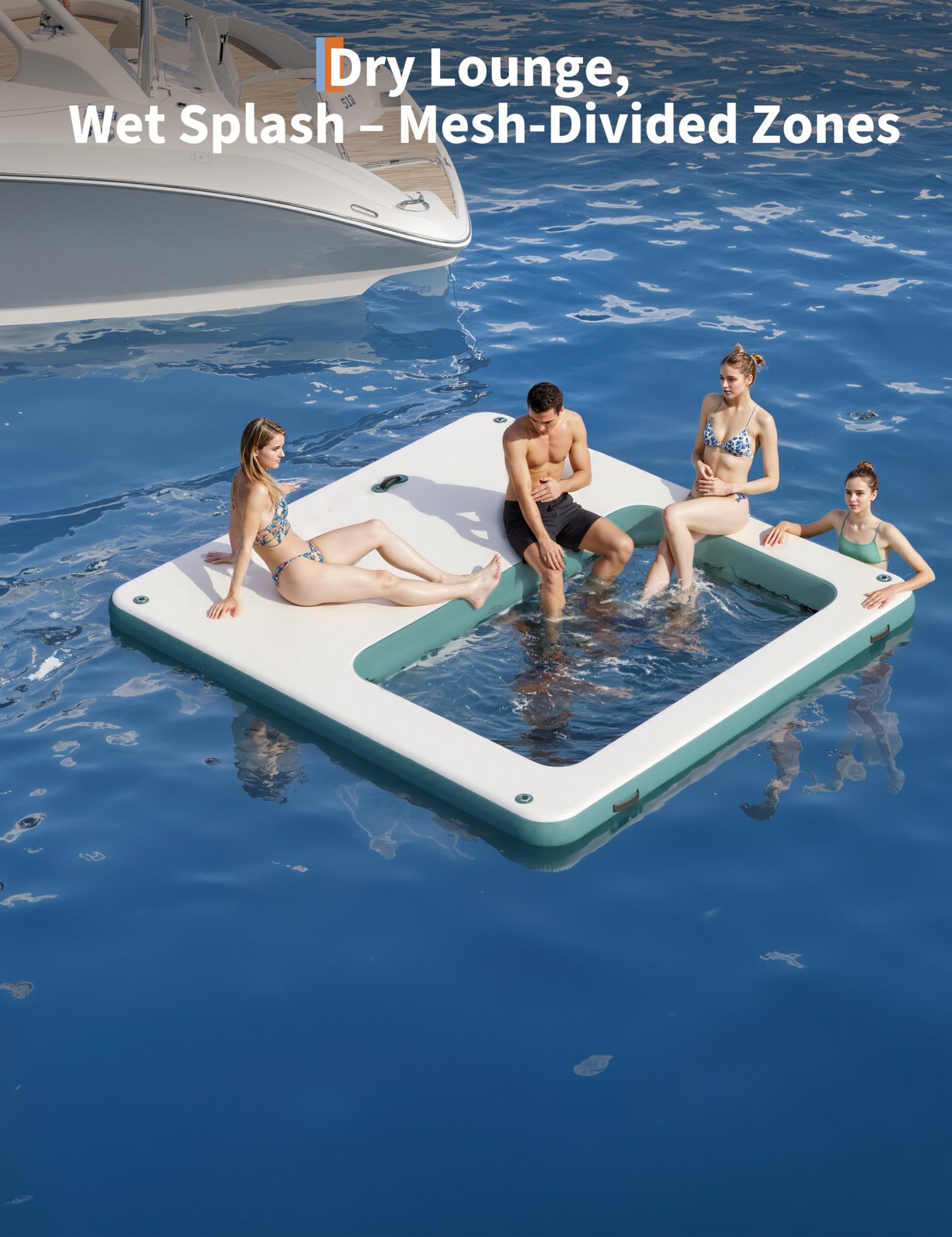 Inflatable Floating Dock 10x10FT Inflatable Dock Platform Mat with Ladder Bag US