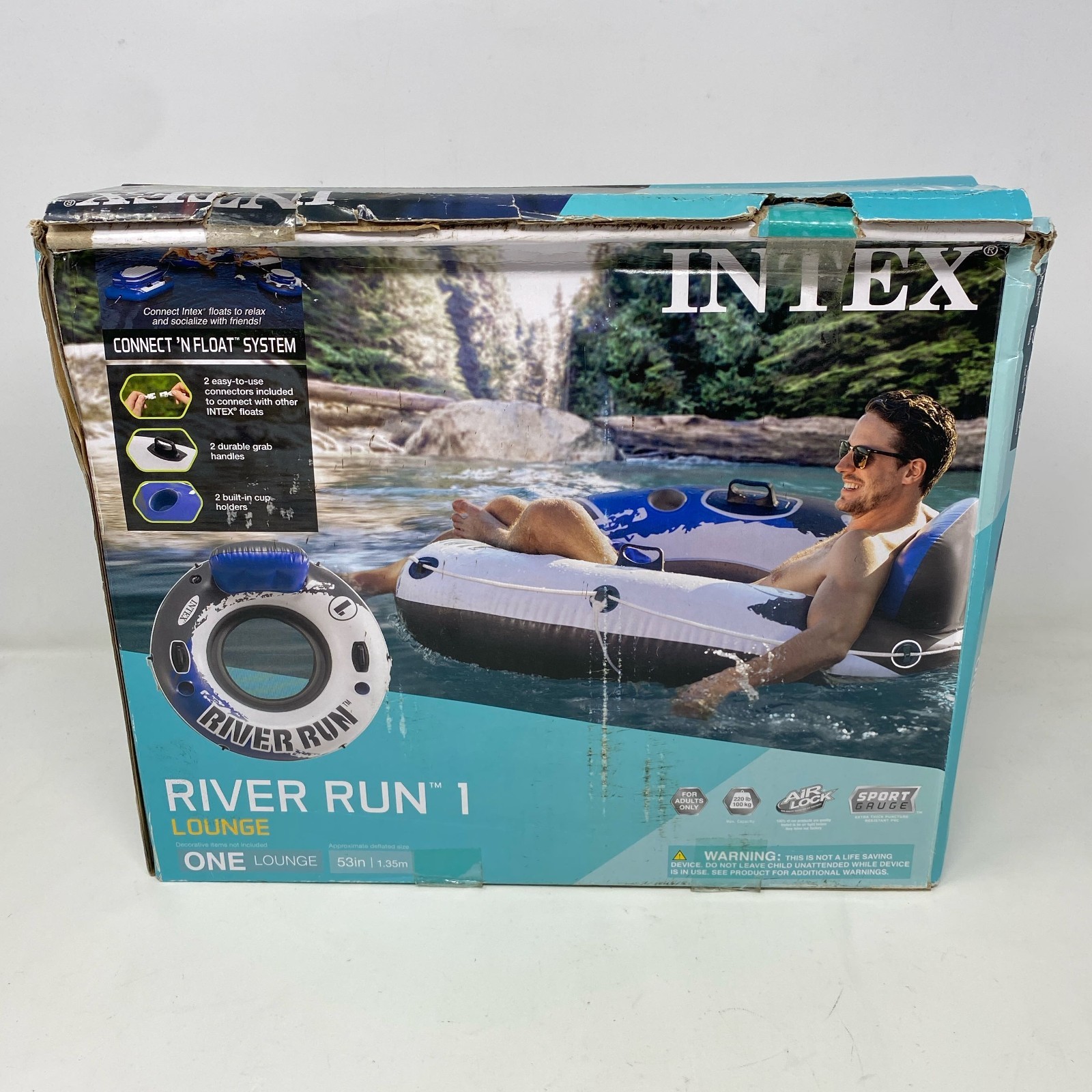 Intex River Run 1 Lounge Tube Blue 53in 1-Person w/Cup Holders